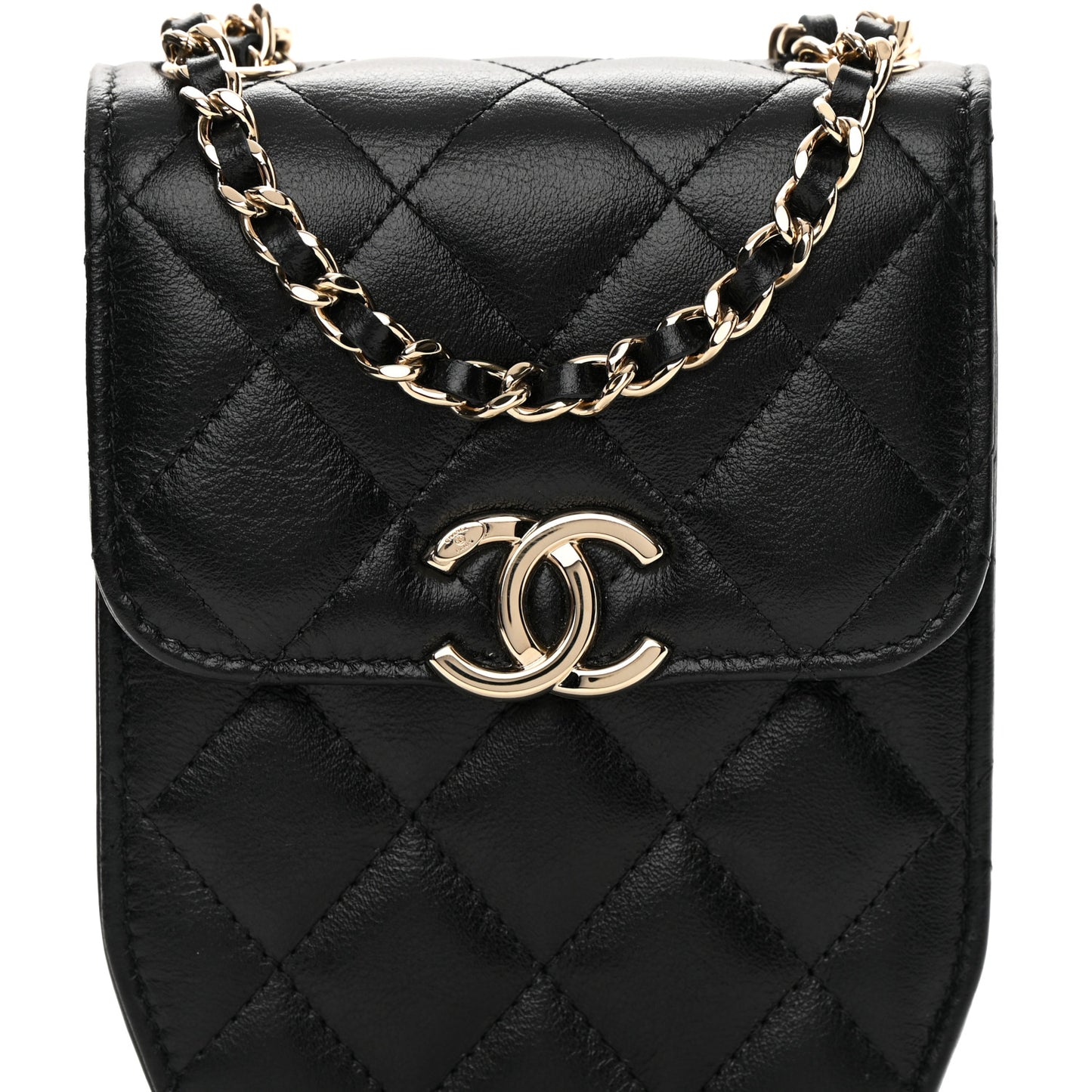 Calfskin Quilted Clutch with Chain Black