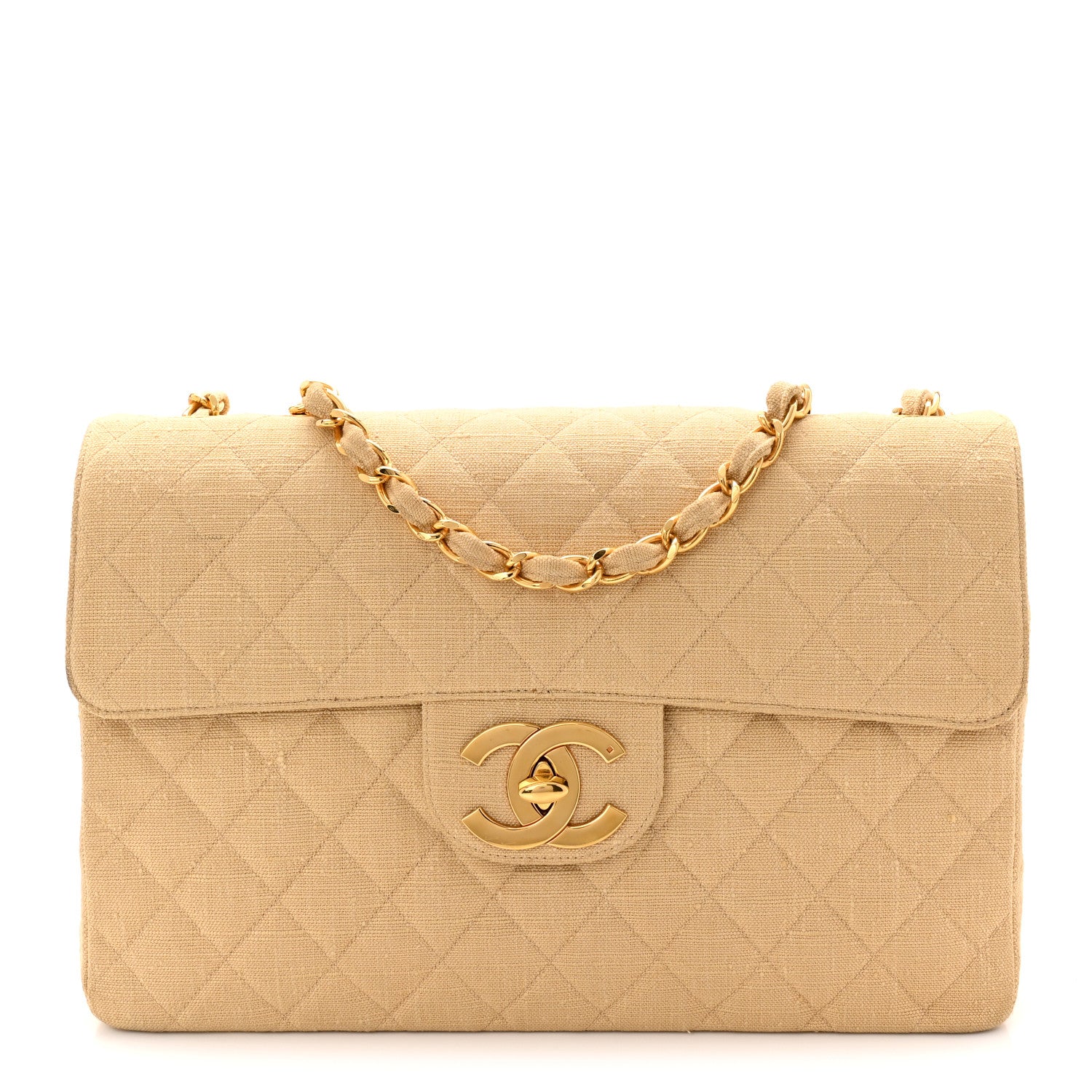 Chanel Canvas Quilted XL Jumbo Single Flap Beige 1780813