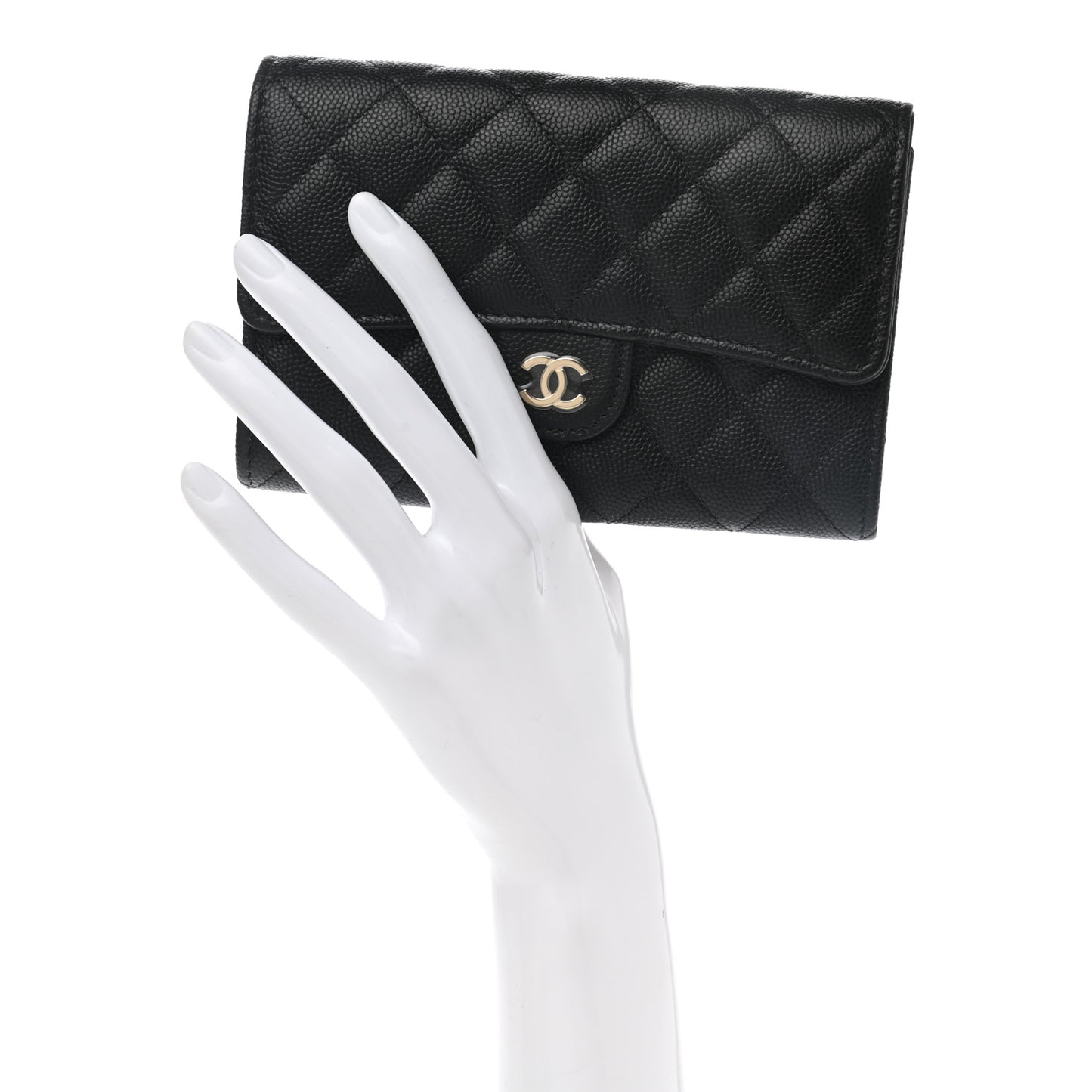 Caviar Quilted Medium Flap Wallet Black