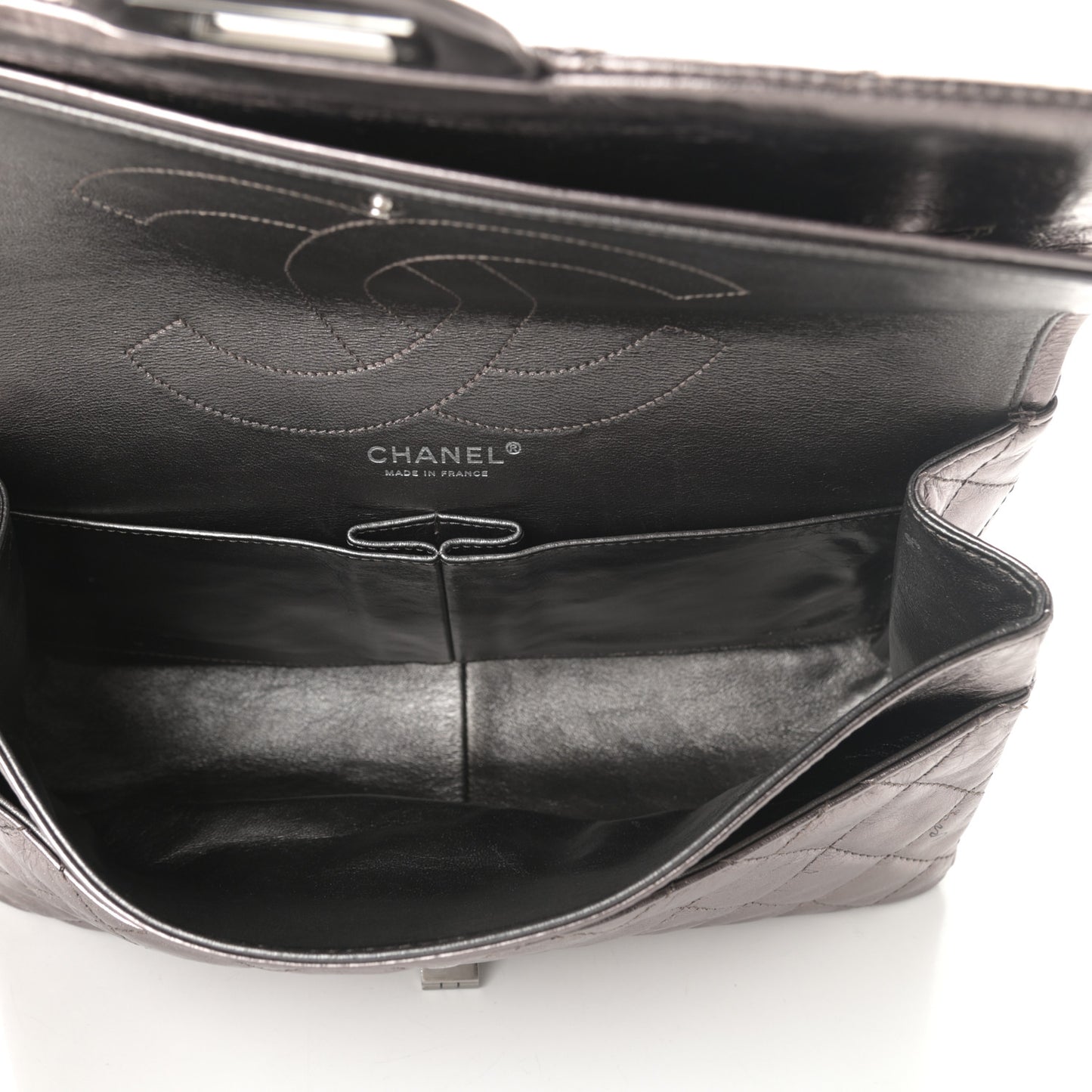 Metallic Aged Calfskin Quilted 2.55 Reissue 227 Flap Dark Silver