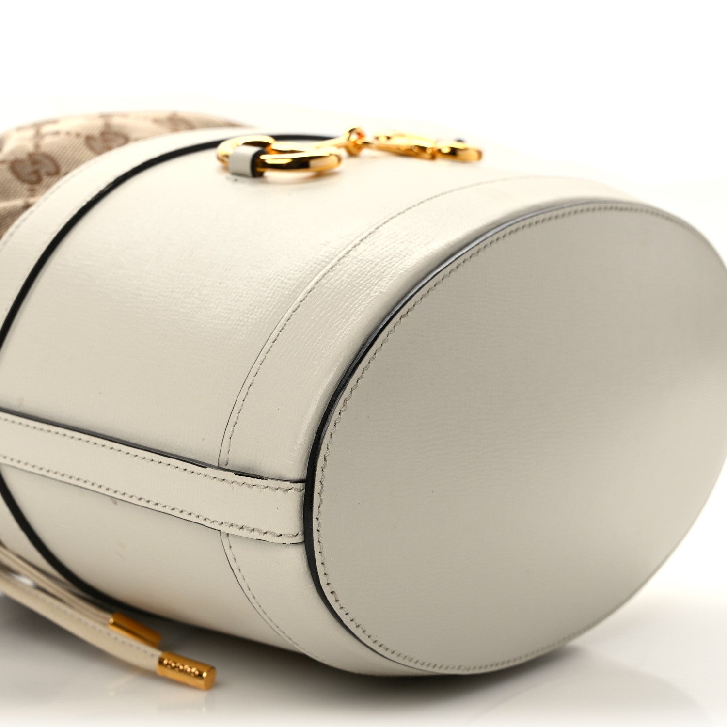 Gucci Monogram Textured Calfskin Horsebit 1955 Drawstring Bucket Bag Beige Mystic White 11 of 13
