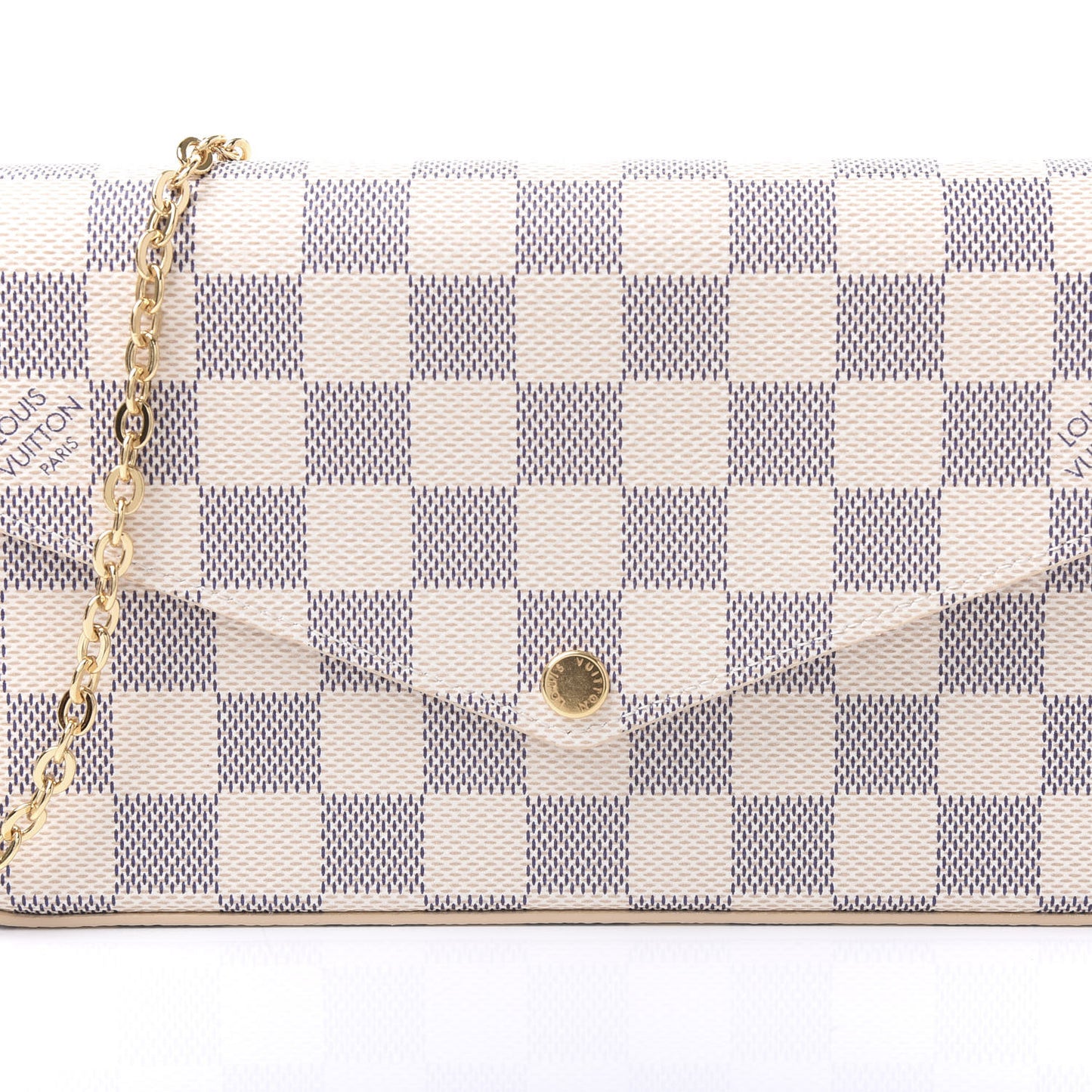 Damier Azur Pochette Felicie Chain Wallet Rose Ballerine