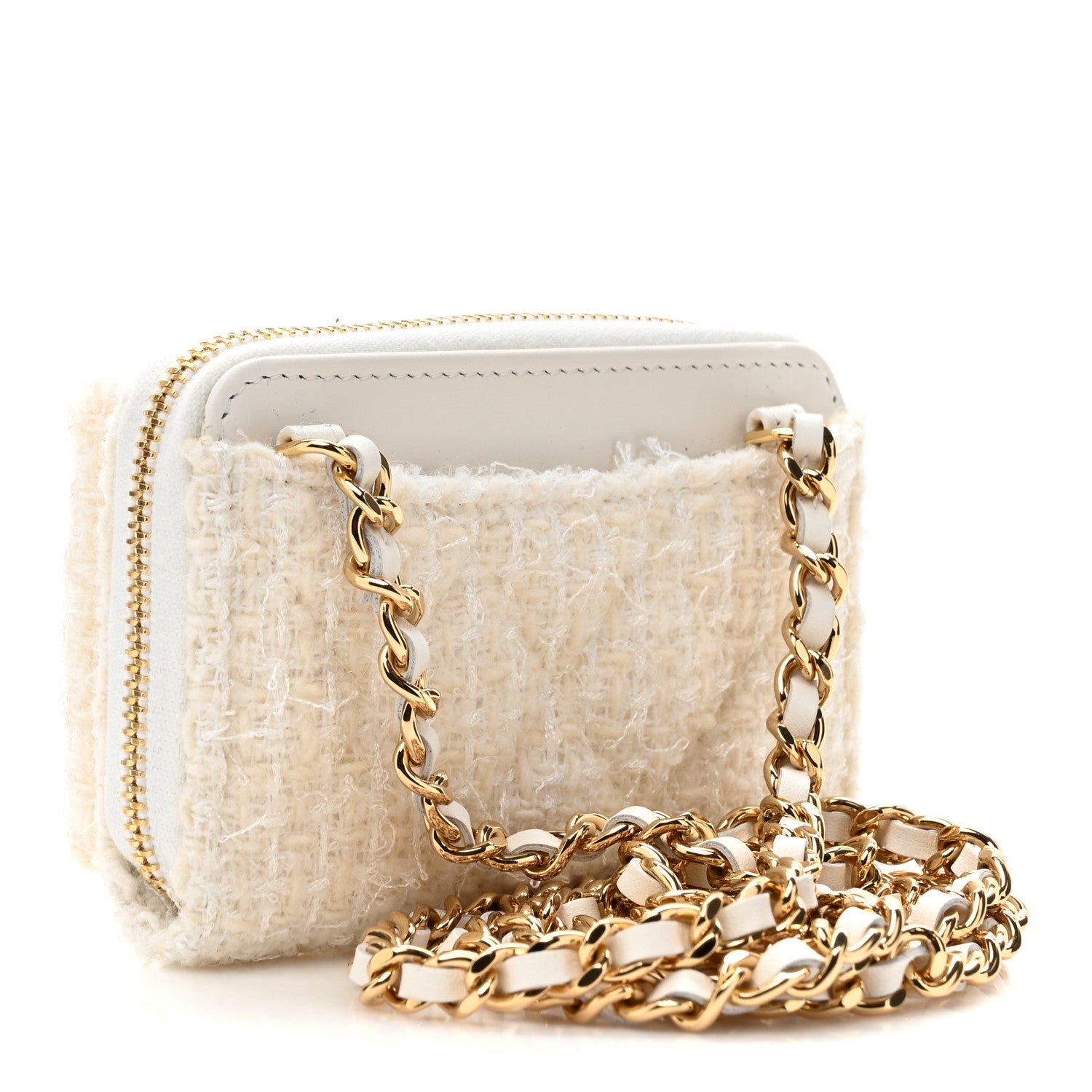 Chanel Tweed Quilted Bow Flap Card Holder On Chain White 2 of 11