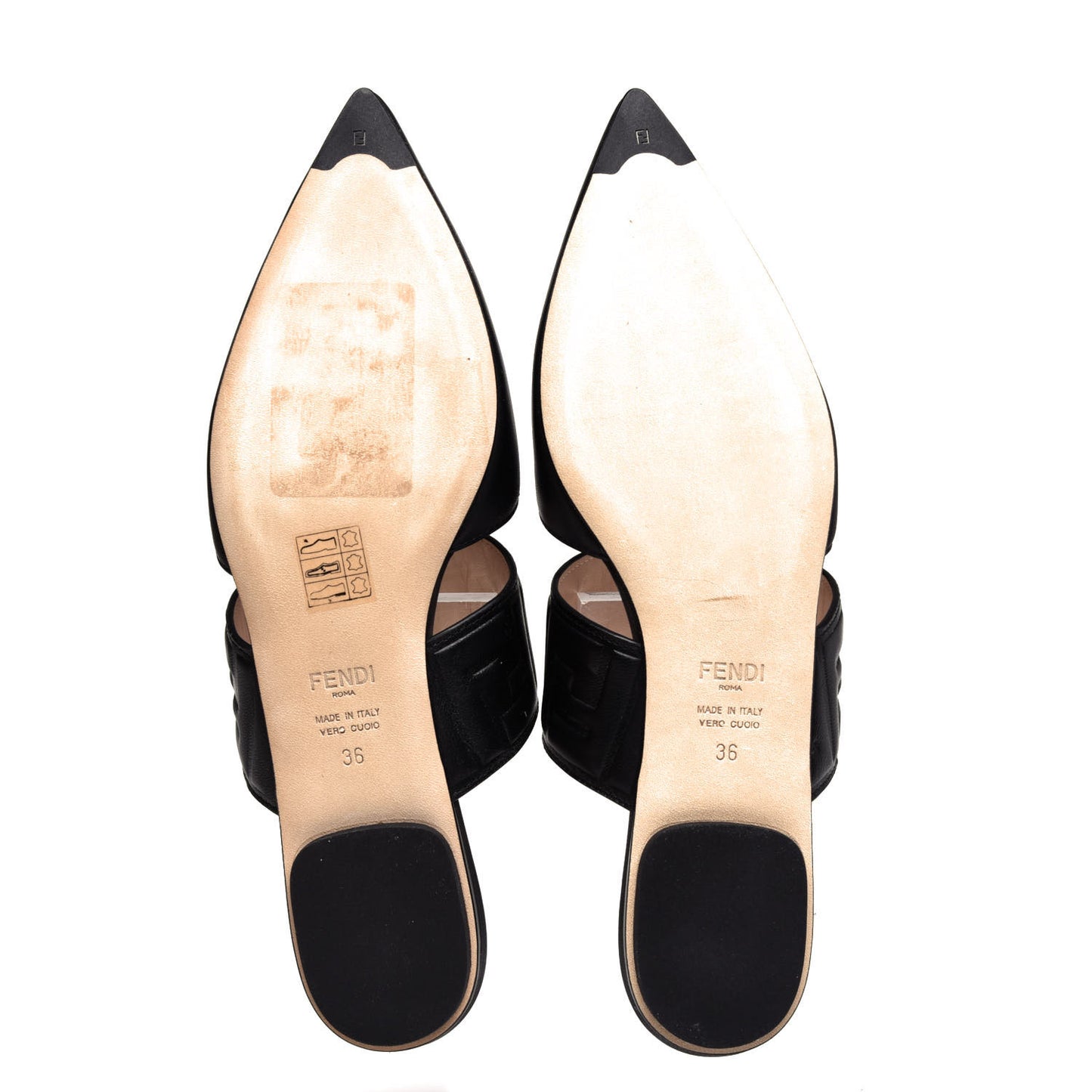 Vitello FF Embossed Flat Mules 36 Black