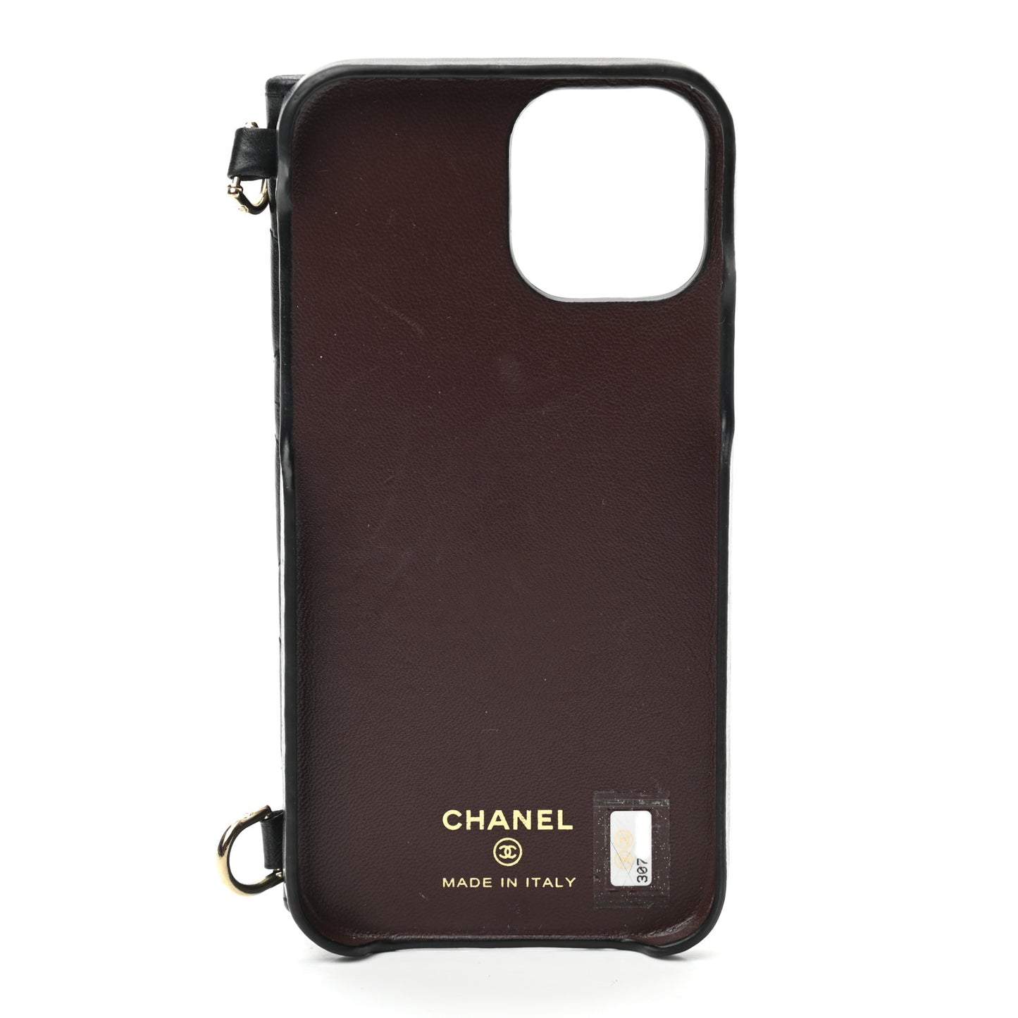Lambskin Quilted Pearl Crush iPhone XII Pro Holder With Chain Black