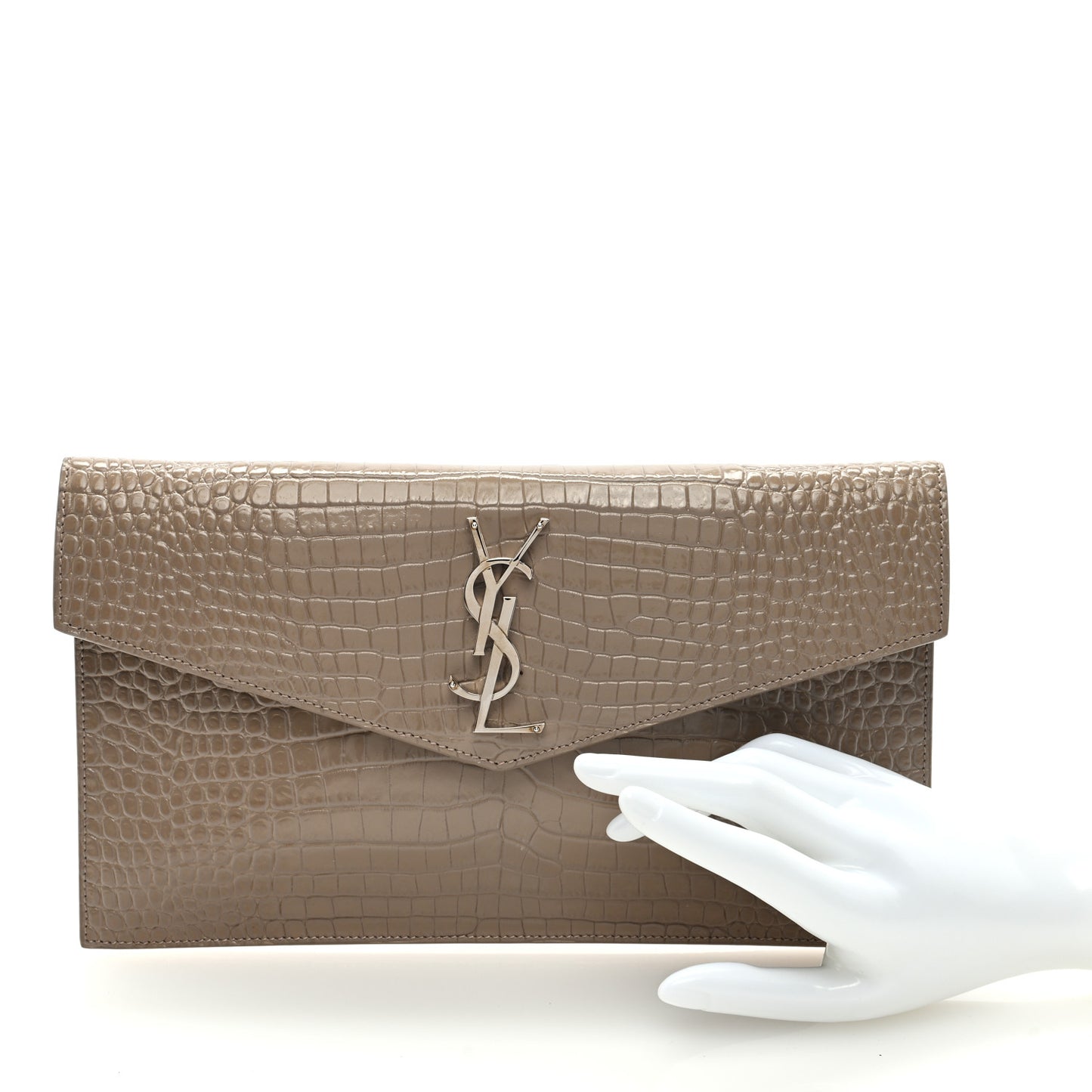 Calfskin Crocodile Embossed Uptown Monogram Pouch Brown