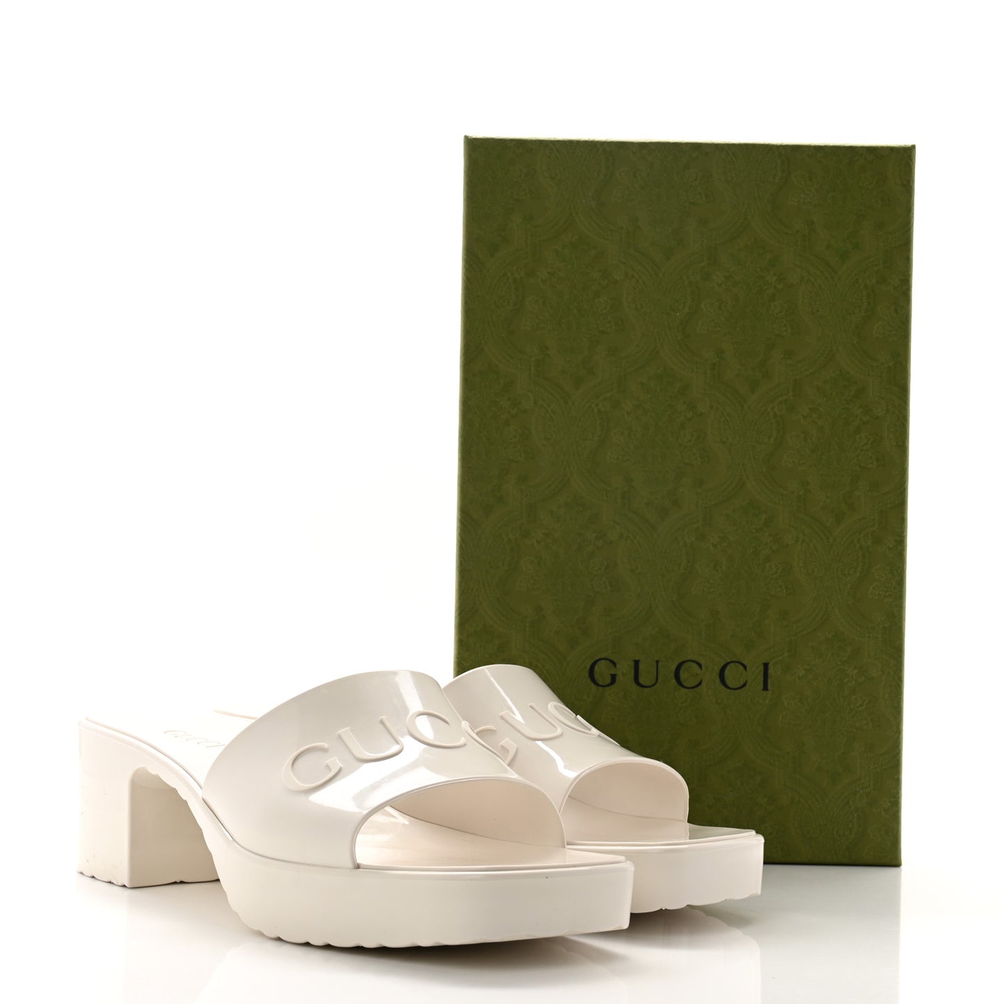 Rubber Gucci Logo Womens Platform 20/60mm Slide Sandals 42 Mystic White
