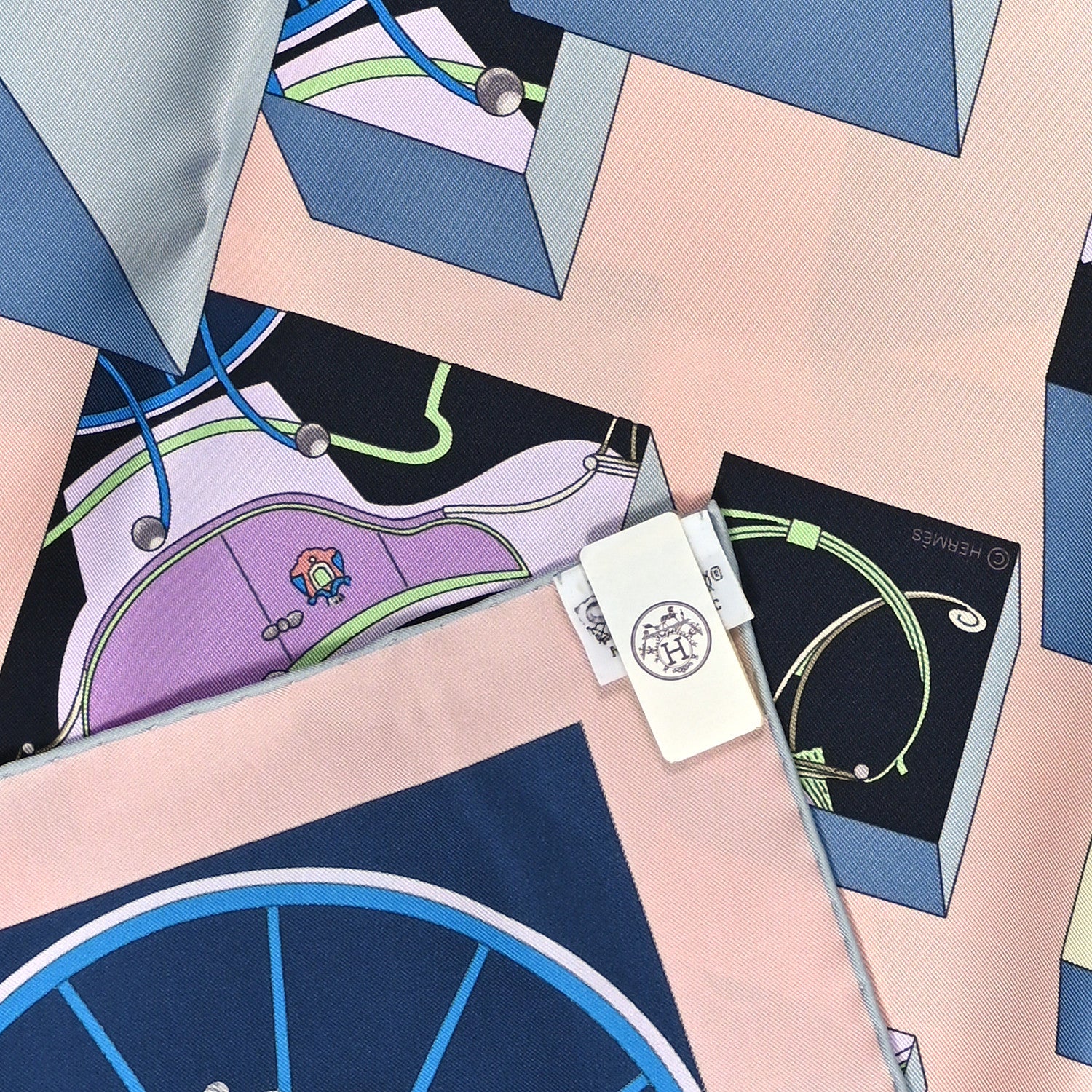 Hermes Silk Springs Springs Bague Scarf 90 Rose Poudre Bleu 2 of 3