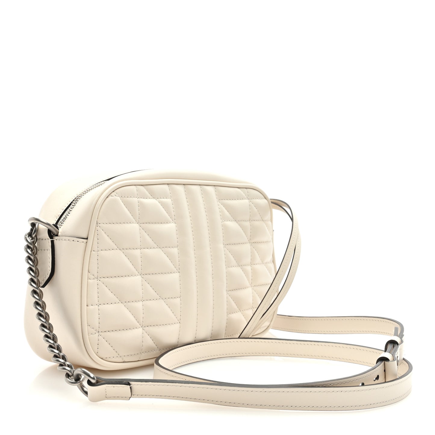 Calfskin Matelasse Aria Small GG Marmont Chain Shoulder Bag Mystic White