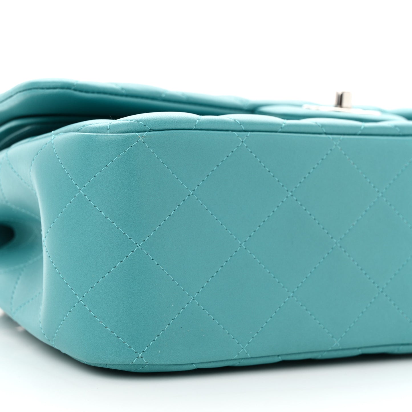 Lambskin Quilted Jumbo Double Flap Turquoise