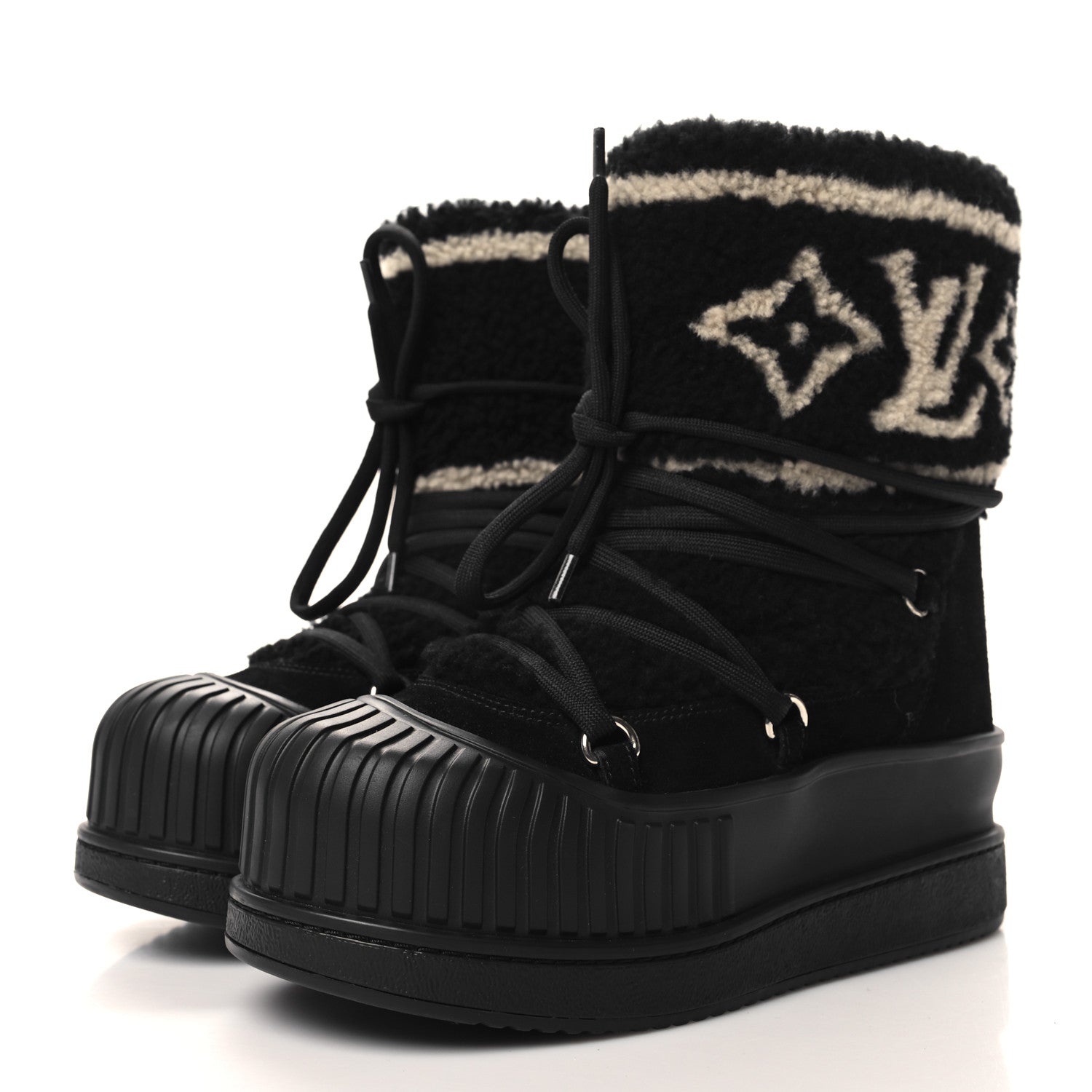 Louis Vuitton Suede Shearling Polar Flat Half Boots 37 Black 3 of 7