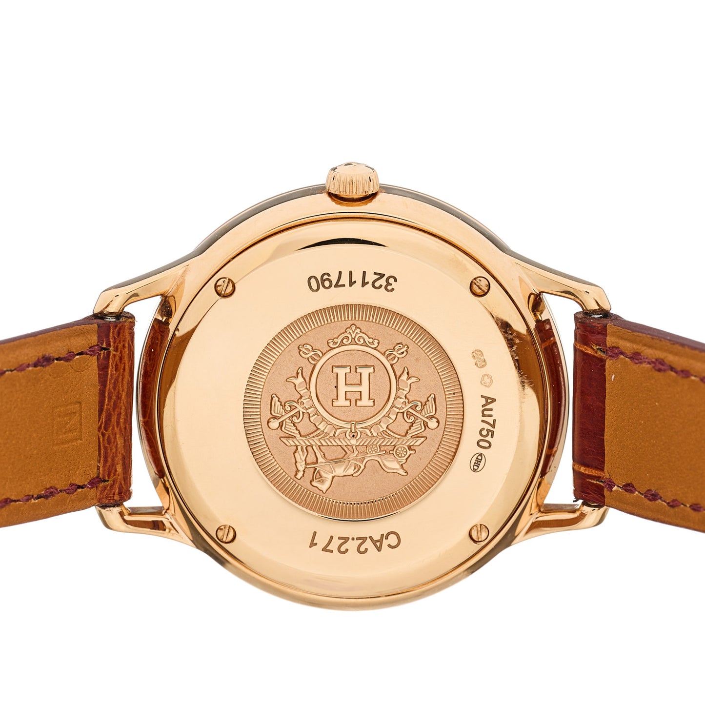 18K Rose Gold Alligator Diamond Mother of Pearl 32mm Slim d'Hermes Quartz Watch