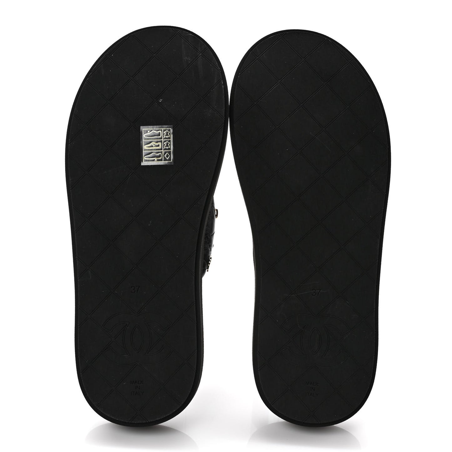 Lambskin Quilted Padded Charms Thong Sandals 37 Black