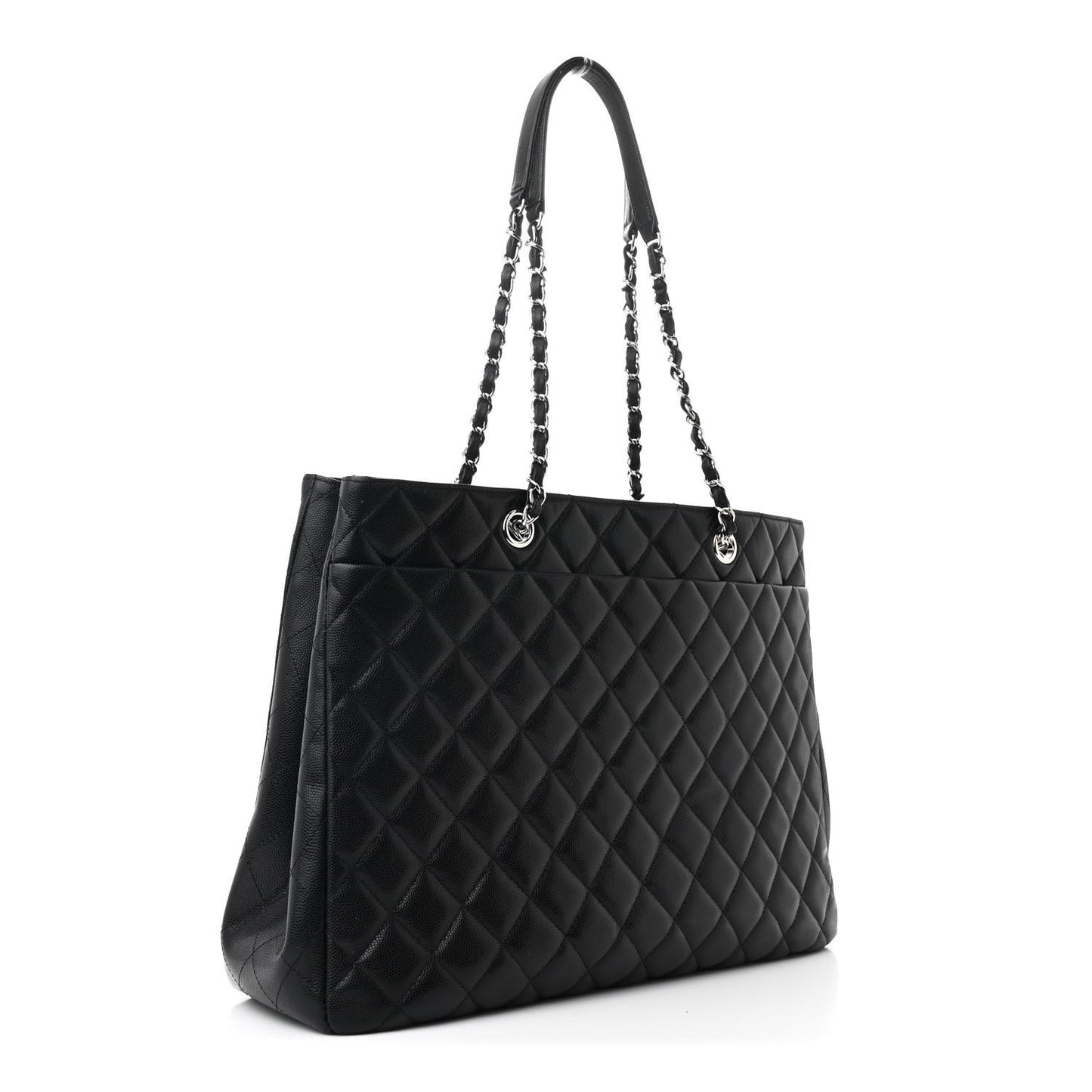 Caviar Quilted Large Shopping Tote Black