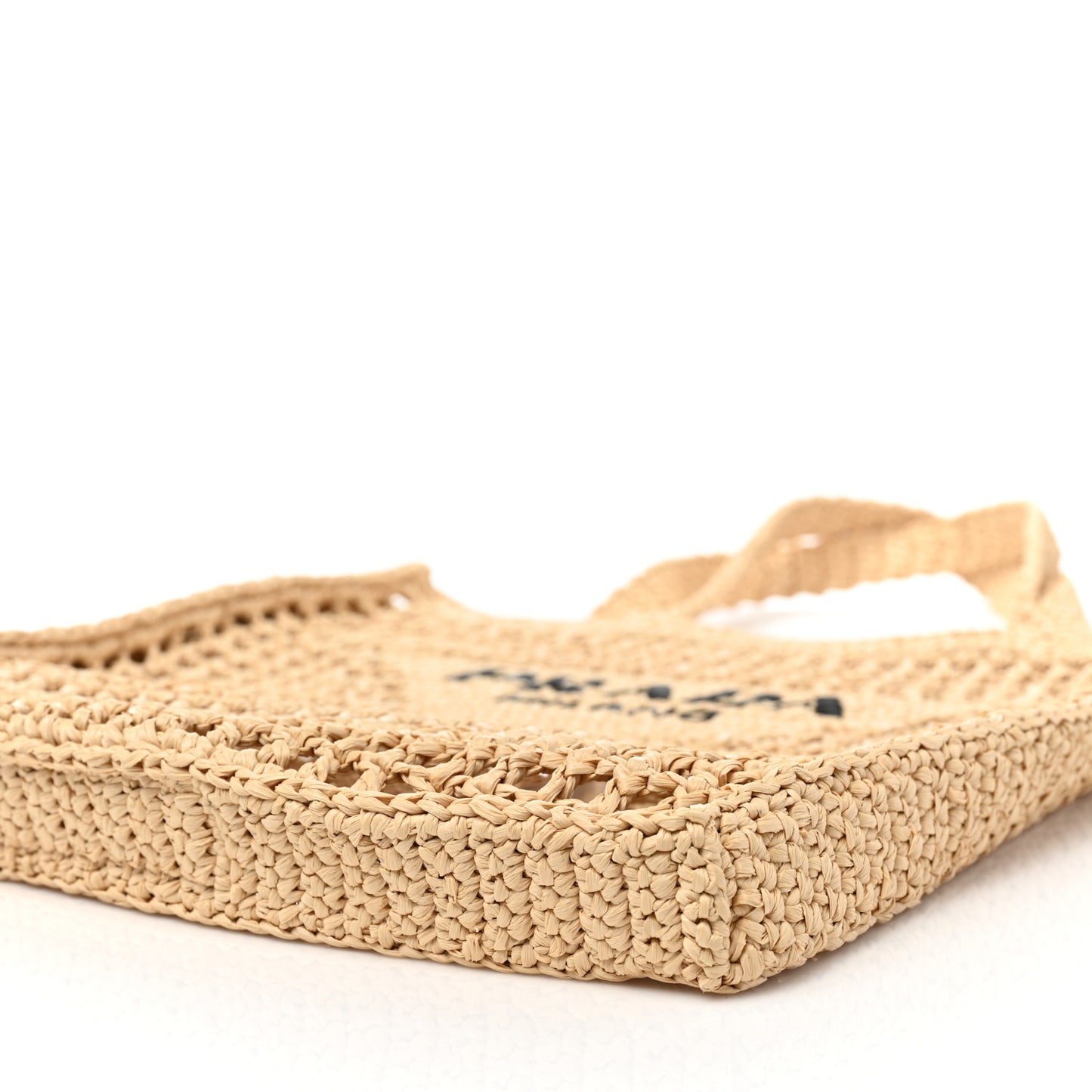 Yarn Raffia Effect Crochet Logo Embroidered Tote Bag Naturale