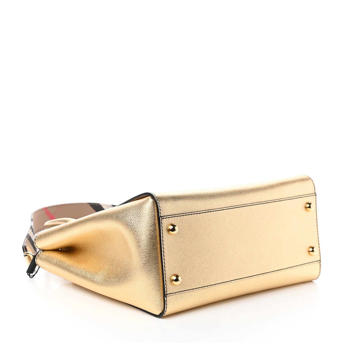 Metallic Soft Grain Calfskin Medium Buckle Tote Gold