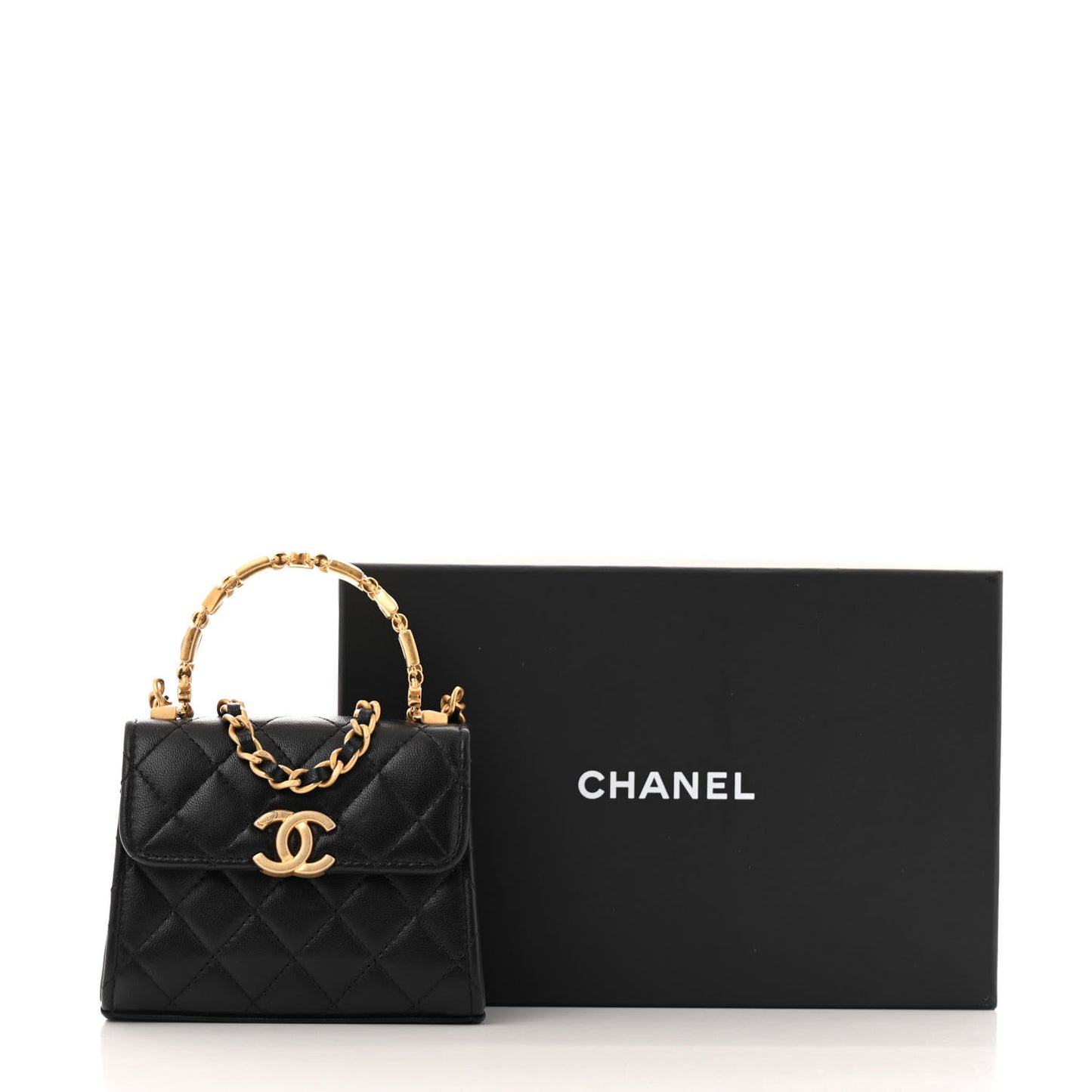 Lambskin Enamel Quilted Mini Top Handle Flap Black