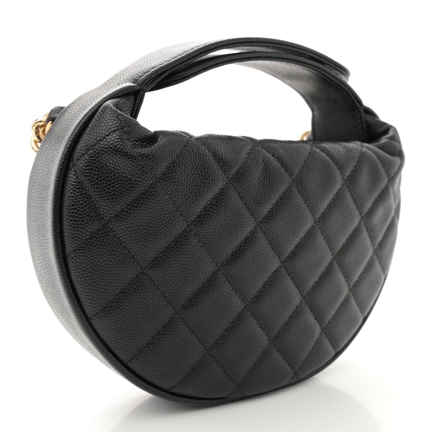 Shiny Caviar Quilted Bow Pouch Hobo Black