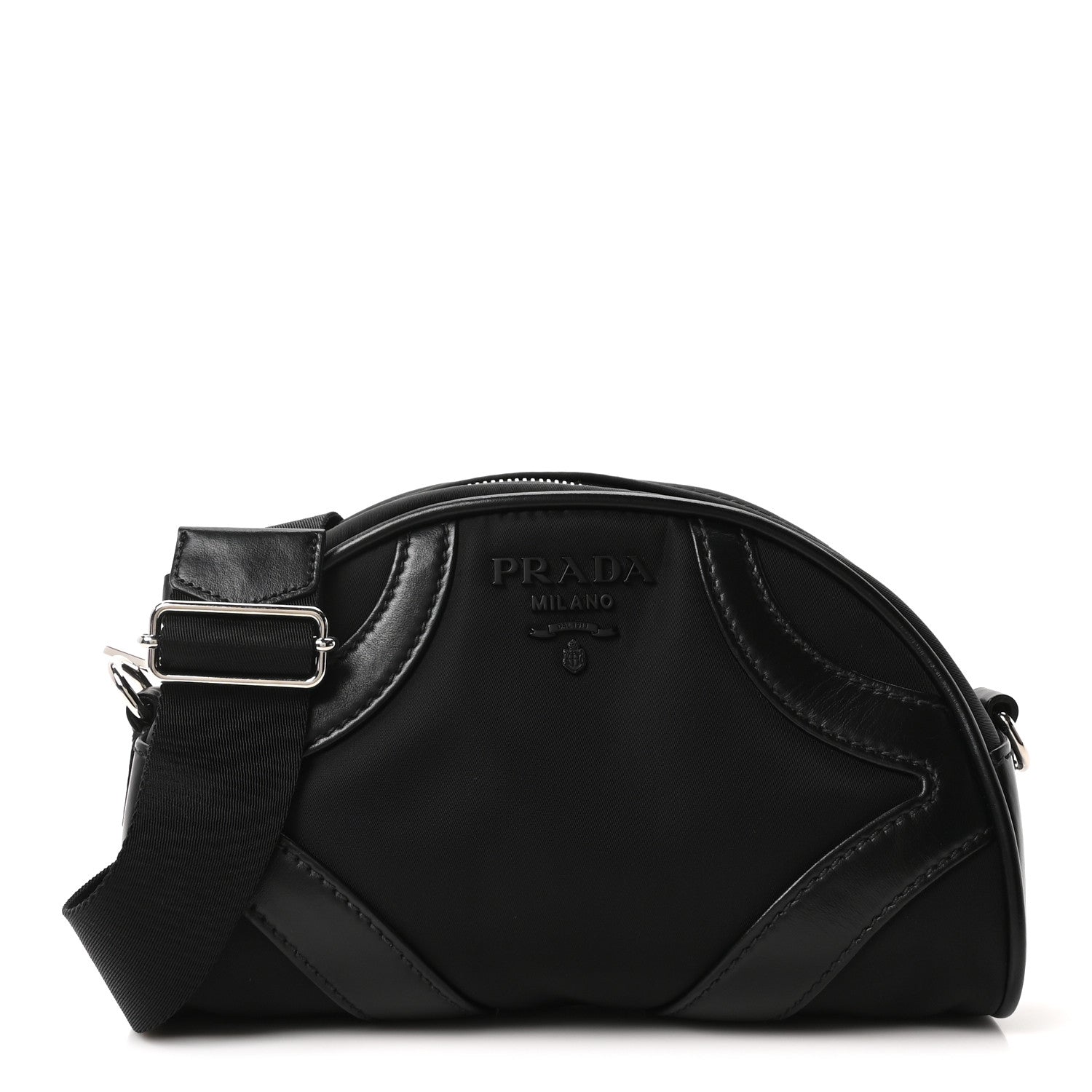 Prada Nylon Soft Calfskin Bowling Crossbody Bag Black 1837924