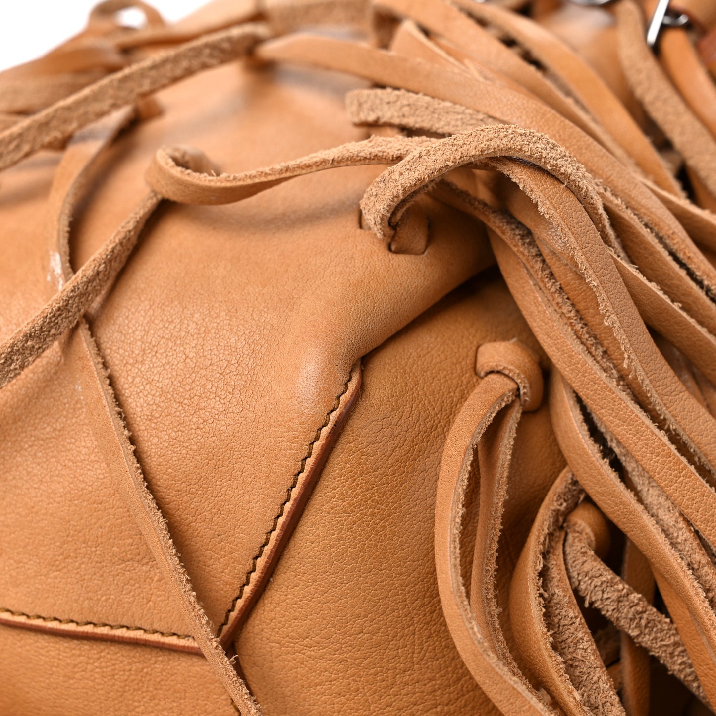 Calfskin Fringe Monogram Mini Bourse Bucket Bag Tan