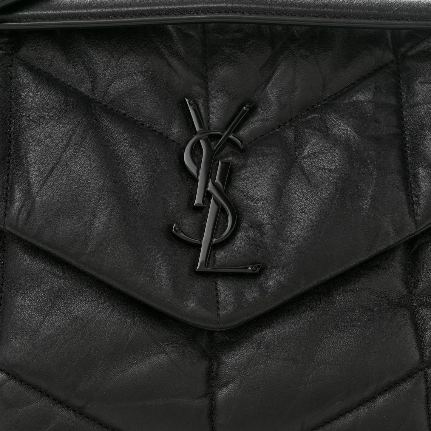 Lambskin Quilted Monogram Monochrome Medium Loulou Puffer Chain Satchel Black