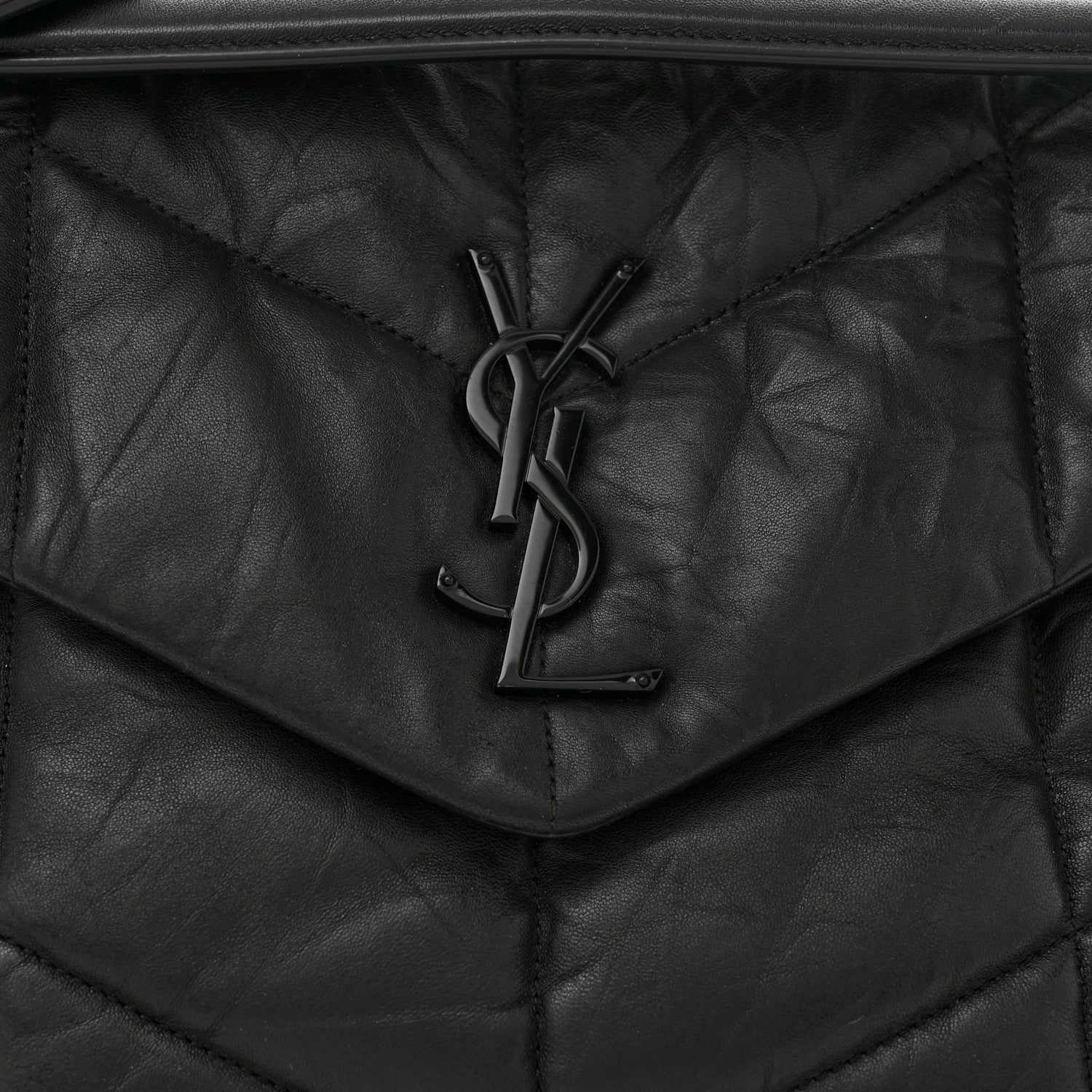 Saint Laurent Lambskin Quilted Monogram Monochrome Medium Loulou Puffer Chain Satchel Black 8 of 12