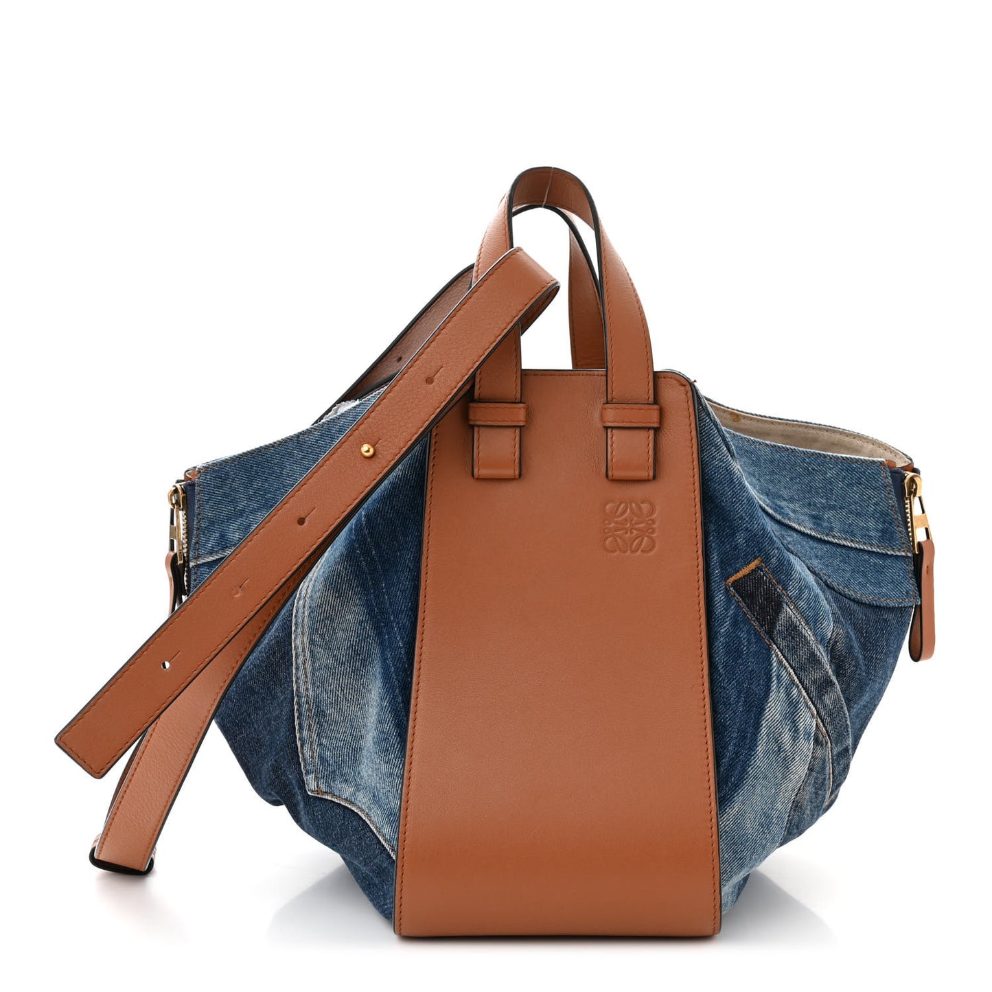Calfskin Denim Small Hammock Shoulder Bag Blue Tan