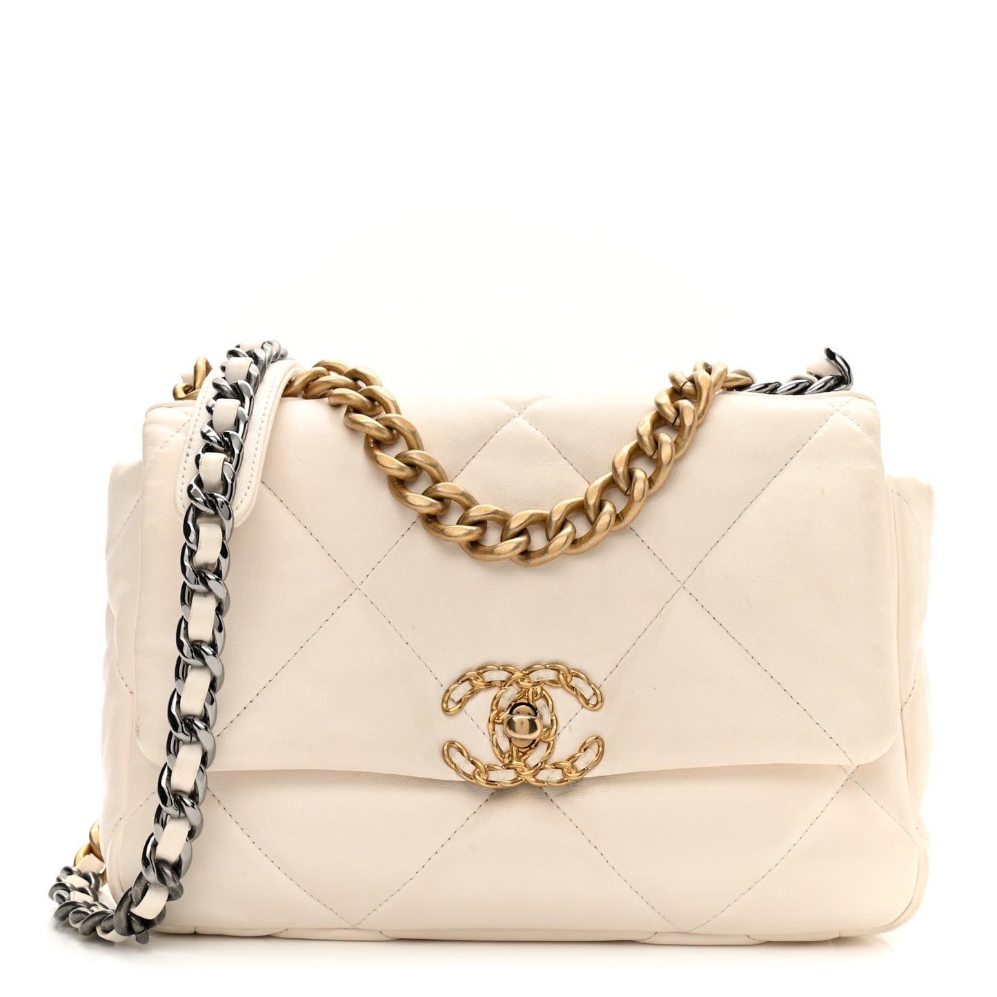 Lambskin Quilted Medium Chanel 19 Flap White