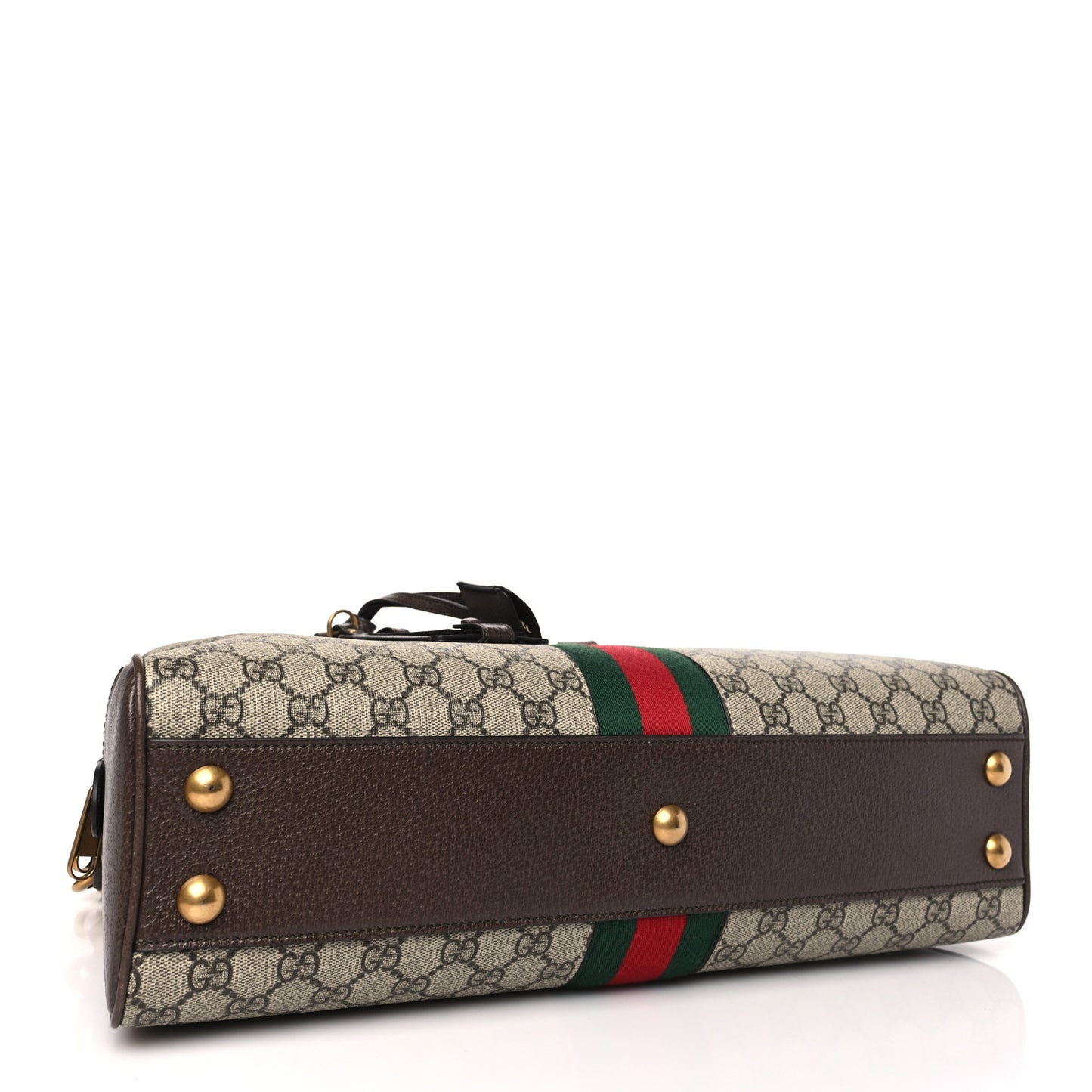 GG Supreme Monogram Textured Dollar Calfskin Web Medium Ophidia Top Handle Duffle Bag Beige Ebony New Acero