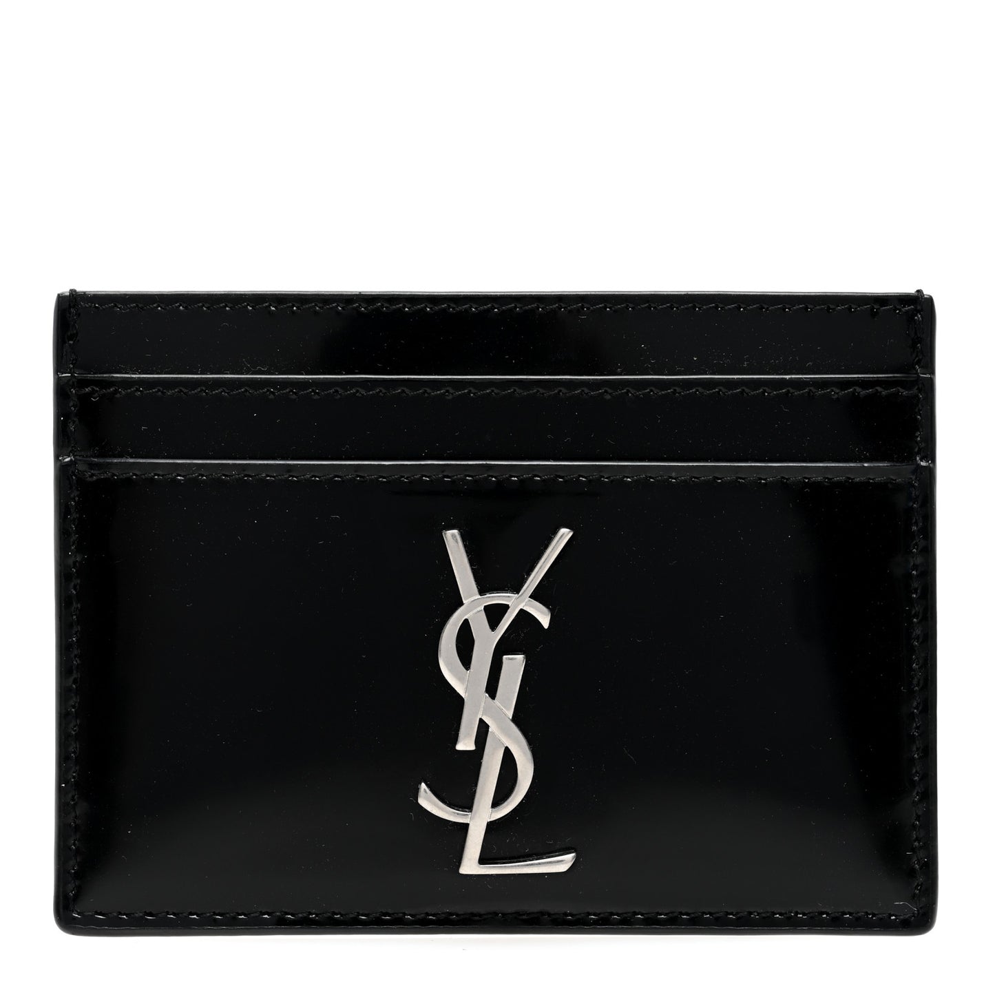 Patent Calfskin Monogram Credit Card Case Black