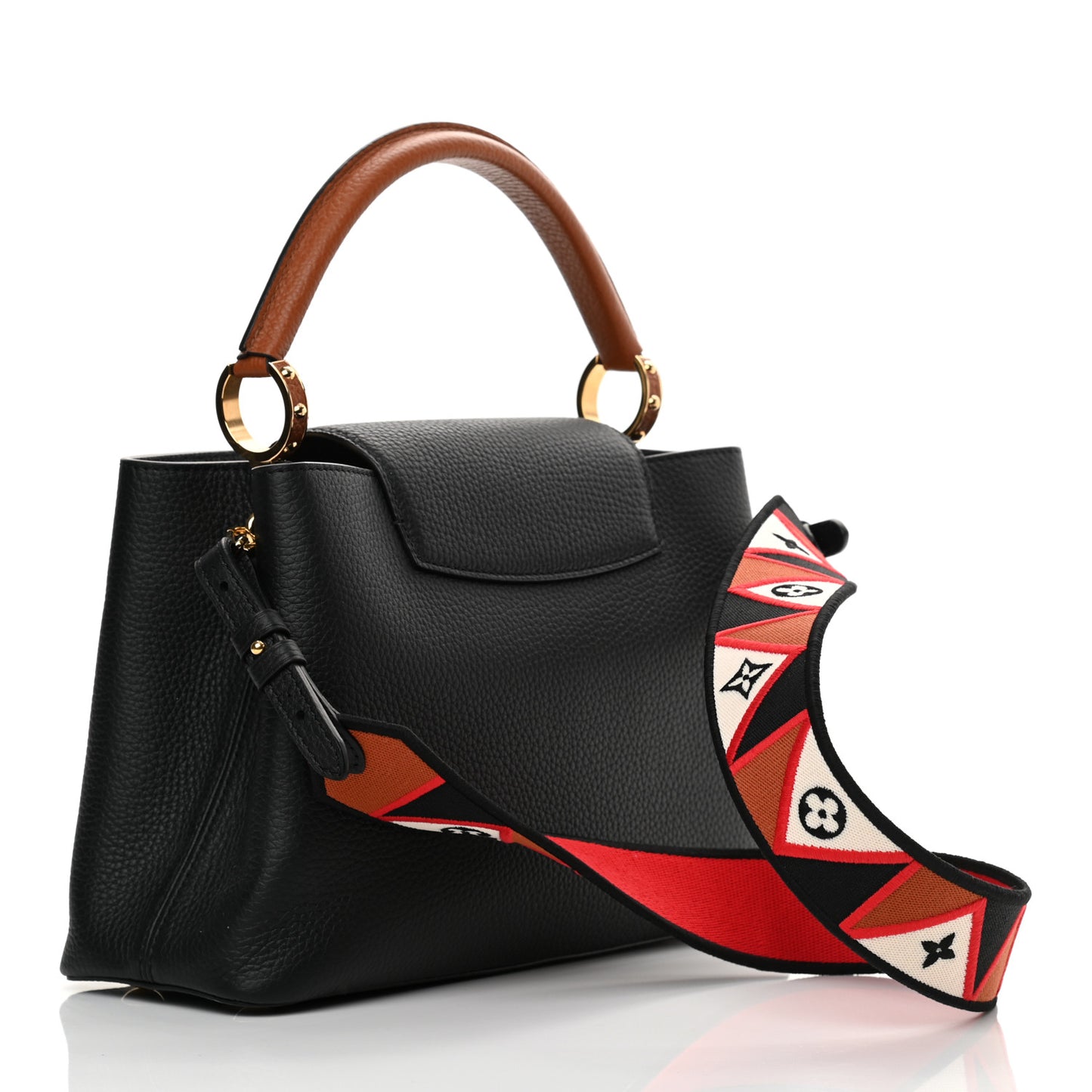Taurillon Embroidered Strap Capucines MM Black