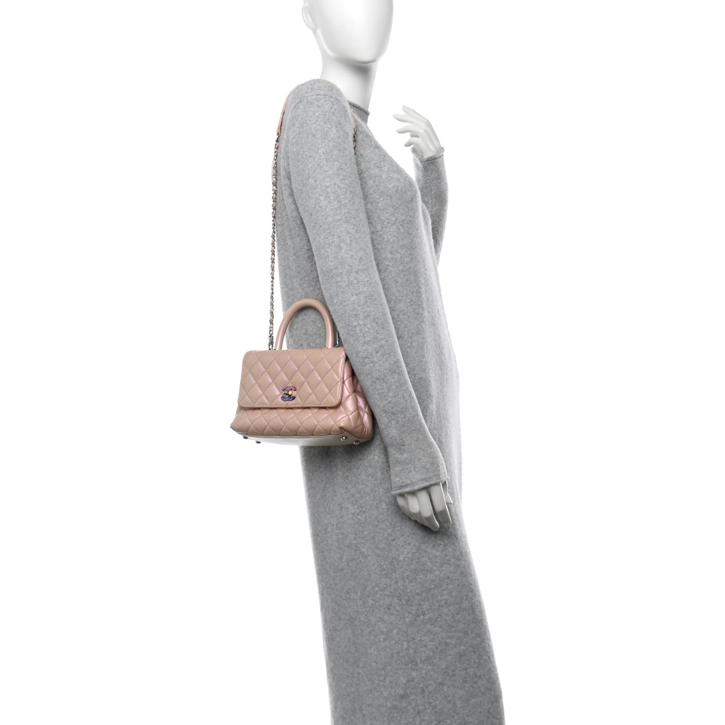 Iridescent Caviar Quilted Mini Coco Handle Flap Pink
