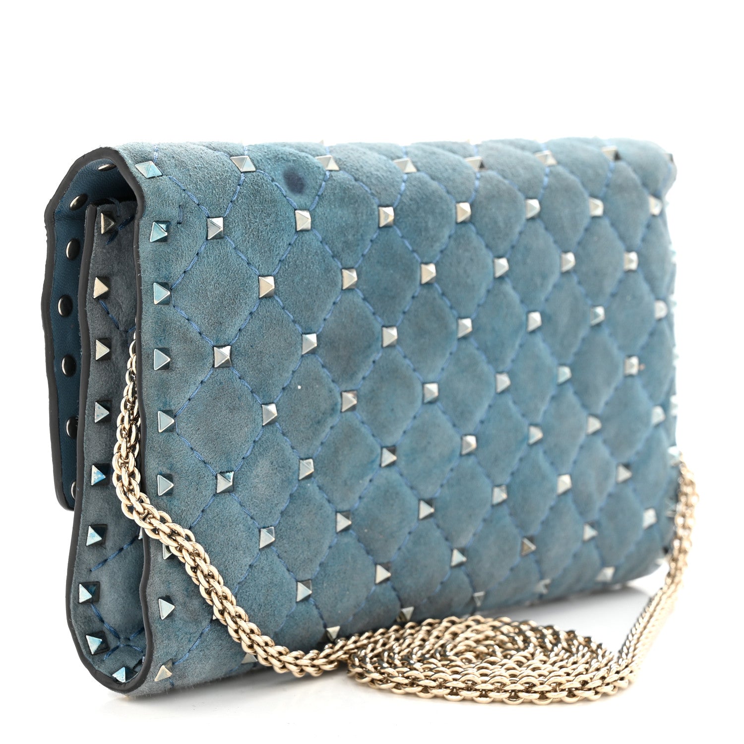 Valentino Garavani Suede Rockstud Spike Wallet on Chain Bright Blue 3 of 11