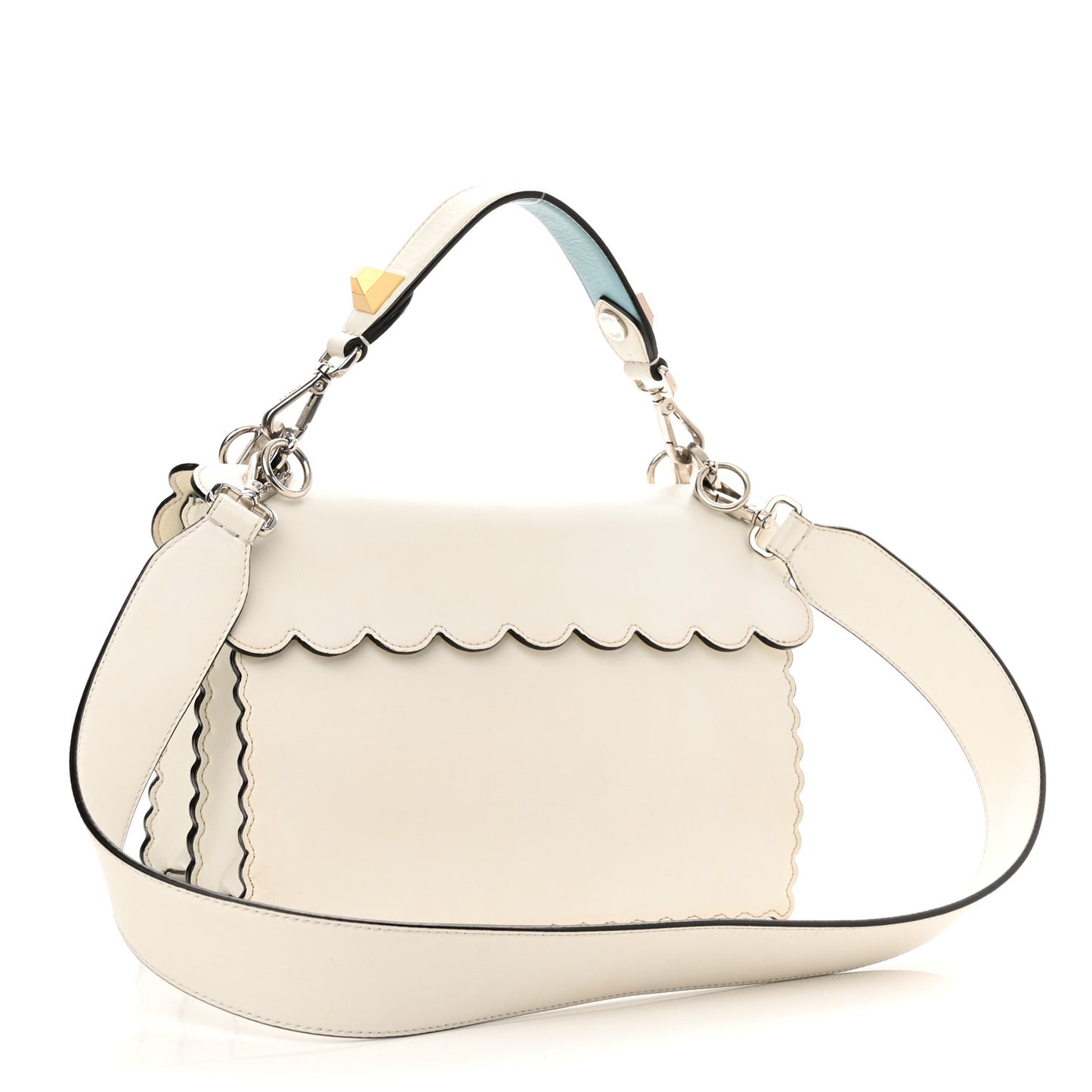 Vitello Liberty Scalloped Studded Flowers and Bows Kan I Shoulder Bag White Multicolor