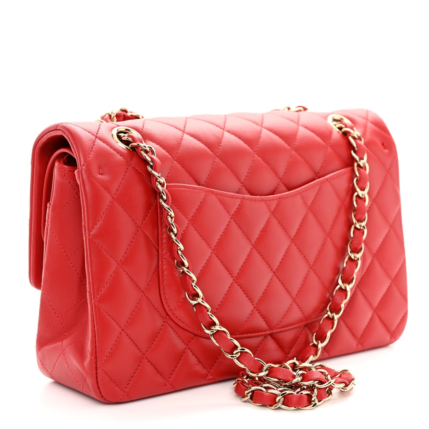 Lambskin Quilted Medium Double Flap Red
