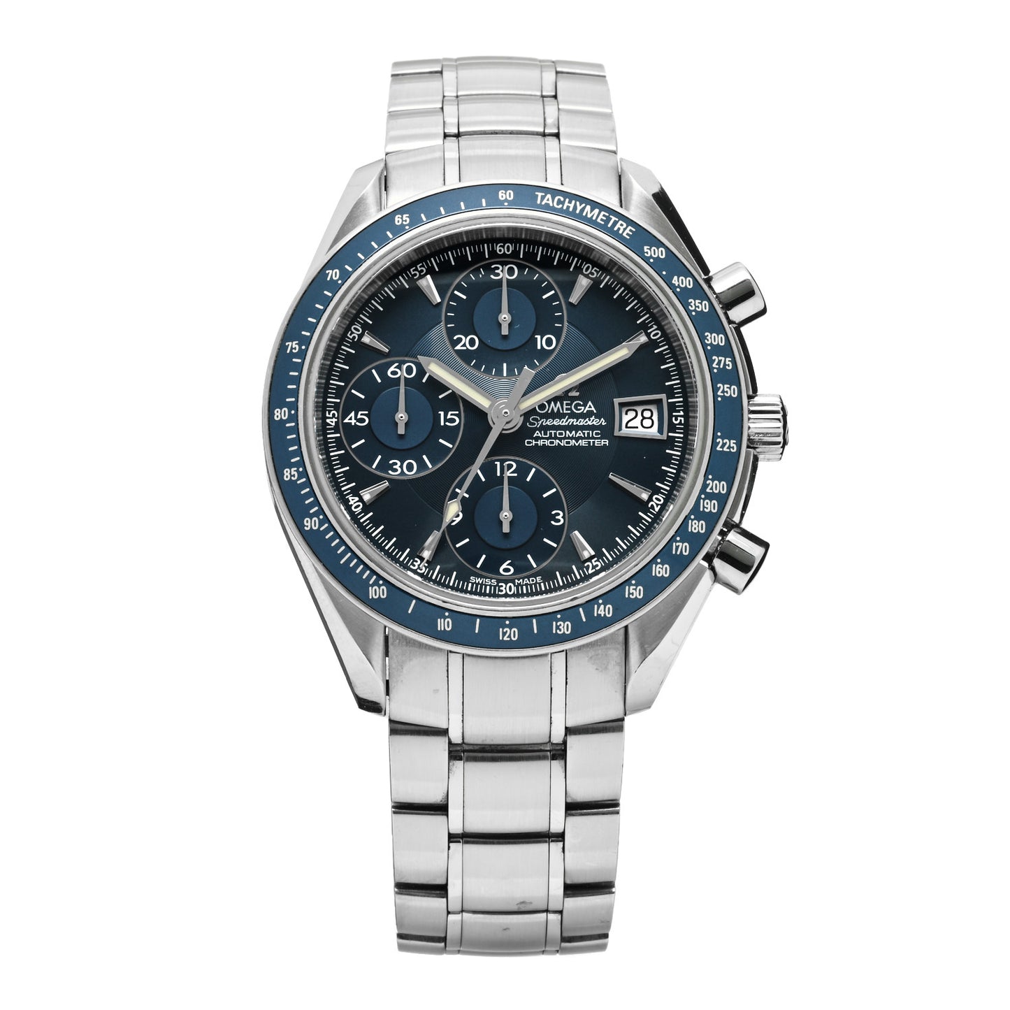 Stainless Steel 40mm Speedmaster Date Automatic Chronograph Watch Blue 3212.80