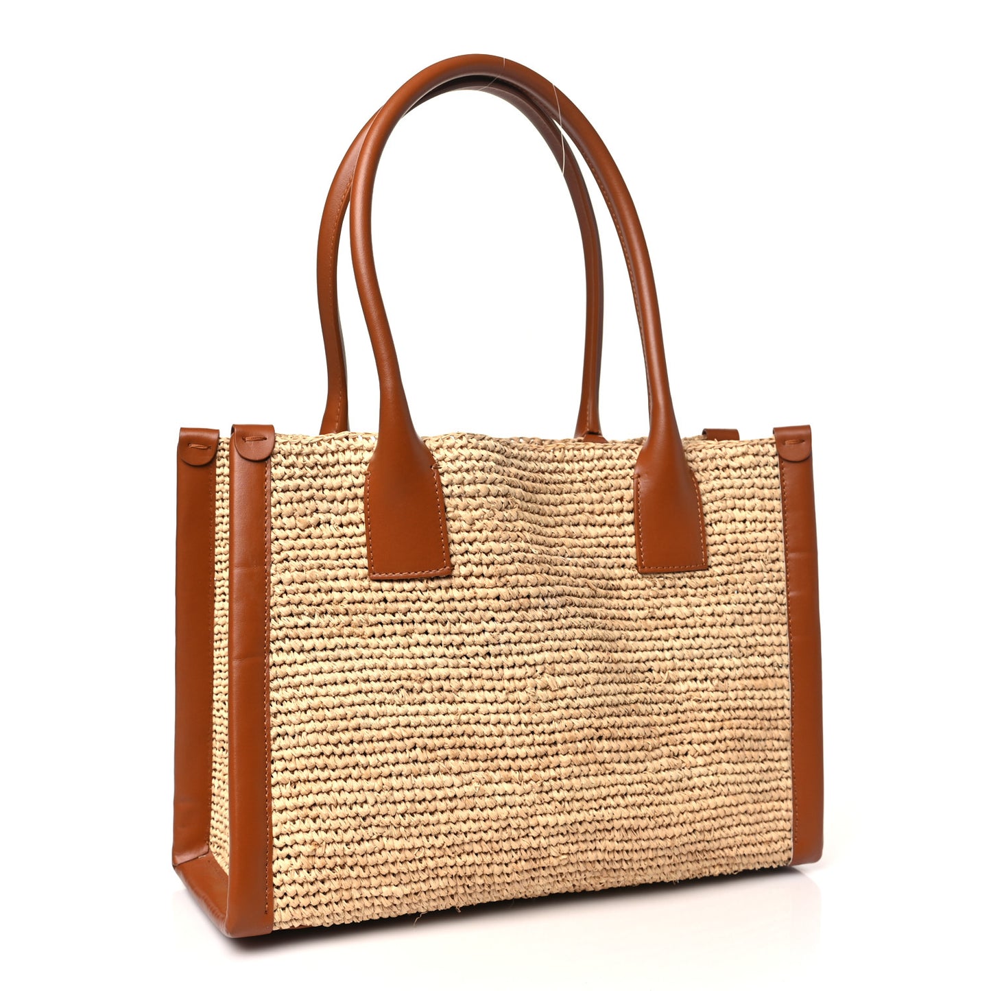 Raffia Calfskin Small By My Side Tote Natural Cuoio