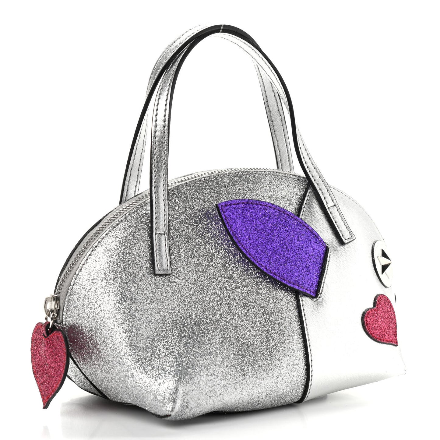 Metallic Calfskin Glitter Childrens Rabbit Top Handle Bag Silver