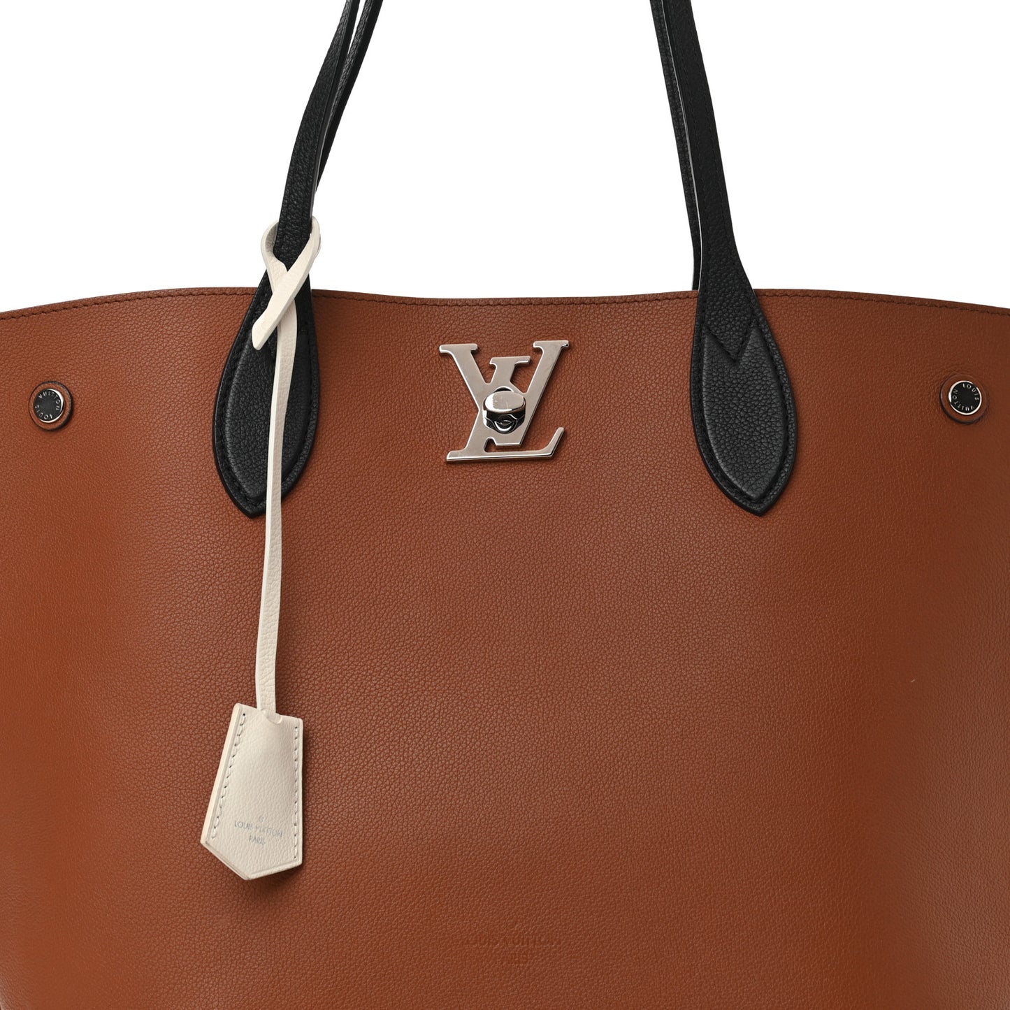 Calfskin Lockme Go Tote Caramel Creme Black