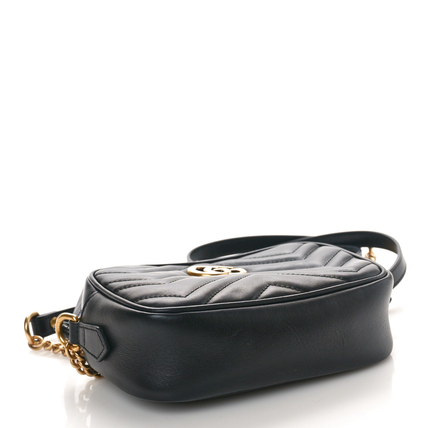 Gucci Calfskin Matelasse Mini GG Marmont Chain Shoulder Bag Black 4 of 10
