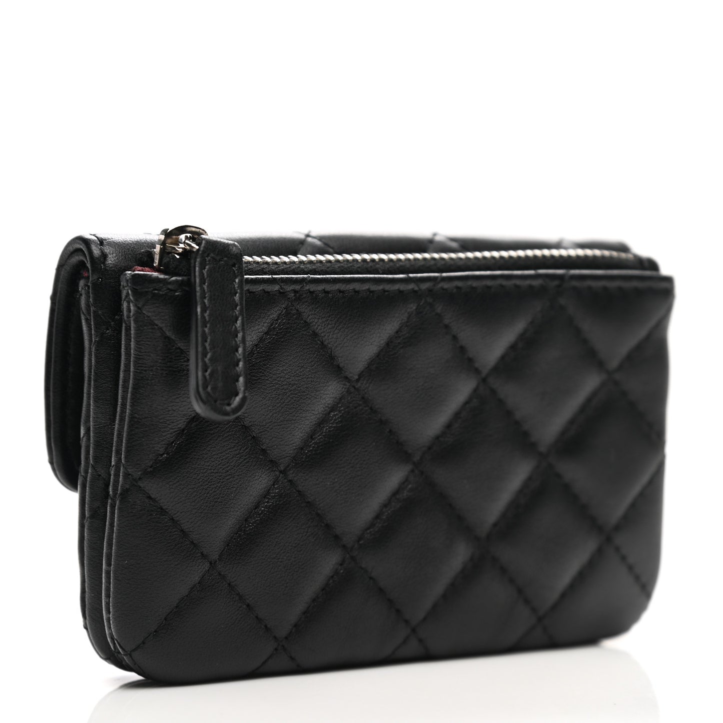 Lambskin Quilted Zip Card Holder Black