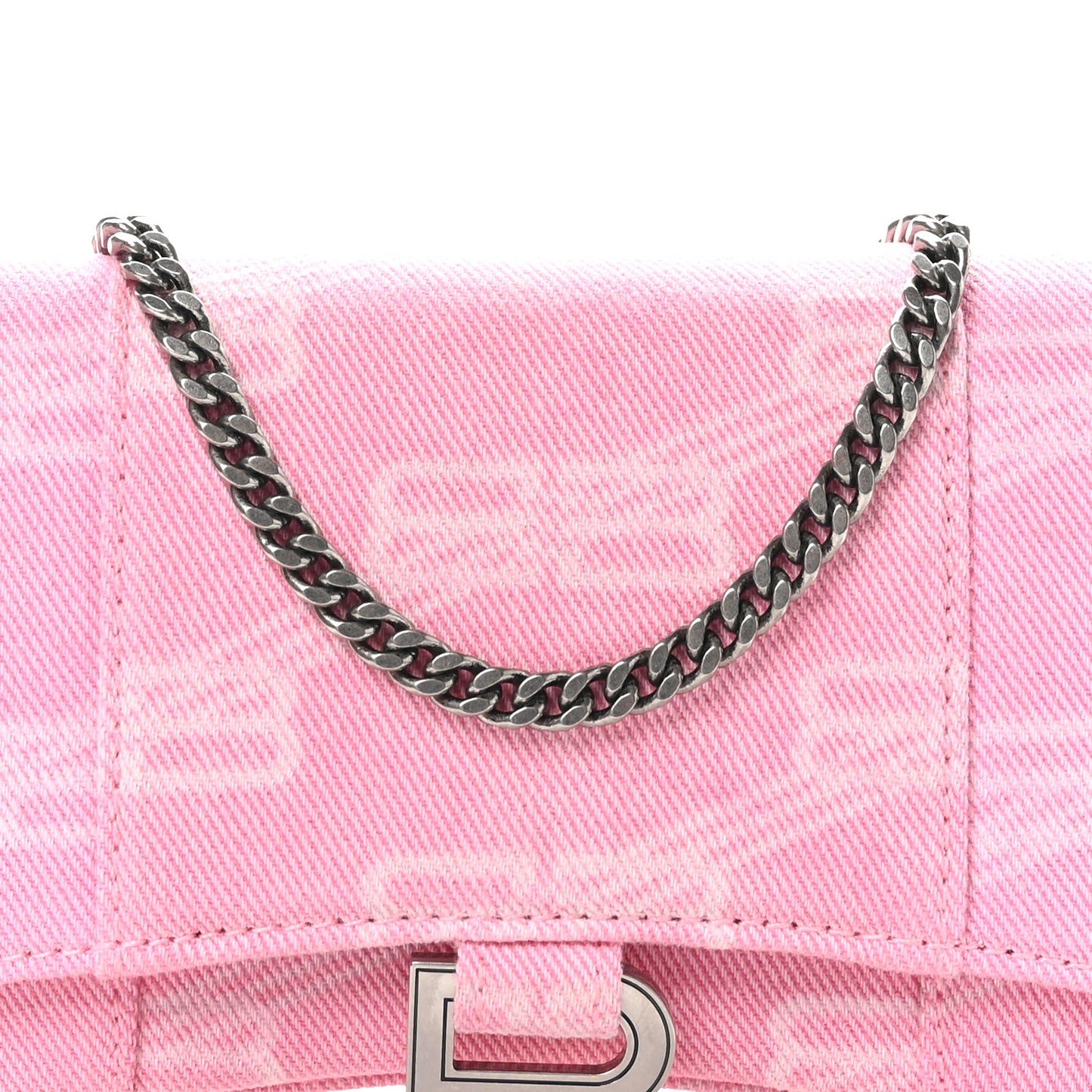 Washed Denim BB Monogram XS Hourglass Wallet On Chain Pink