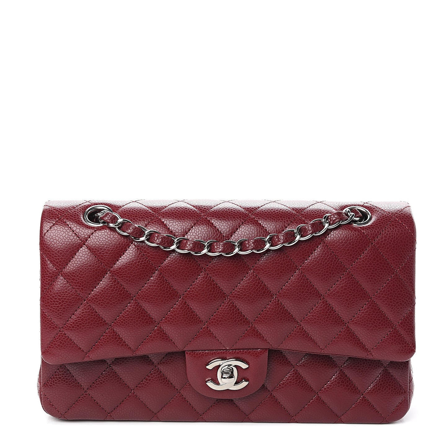 Caviar Quilted Medium Double Flap Dark Red