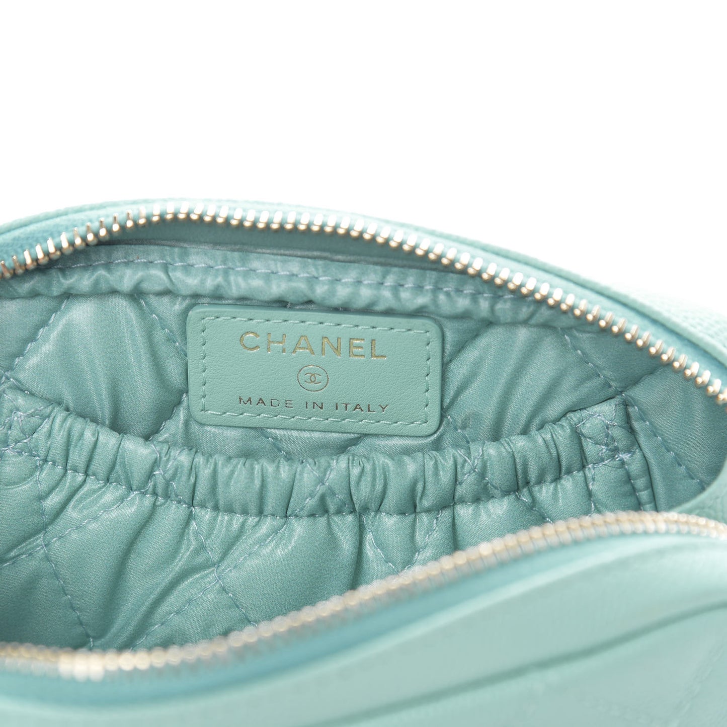 Caviar Quilted Small Curvy Pouch Cosmetic Case Light Blue