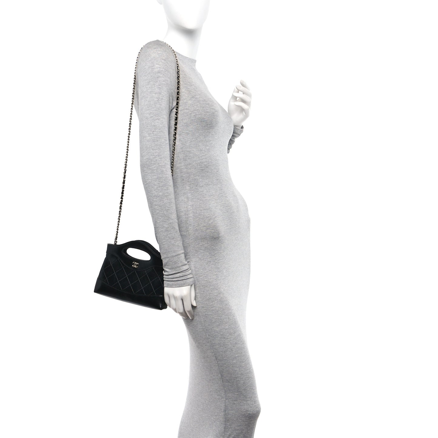 Shiny Crumpled Calfskin Quilted Nano 31 Shopping Bag Black