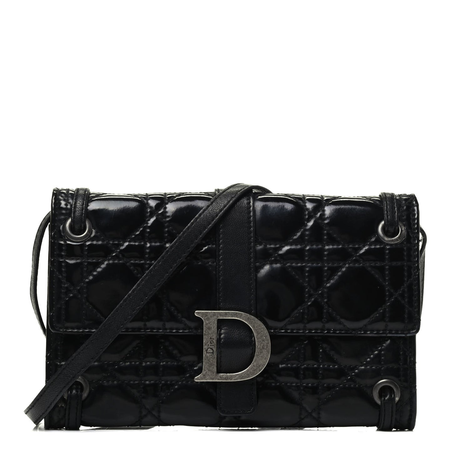 Patent Cannage Crossbody Wallet Black