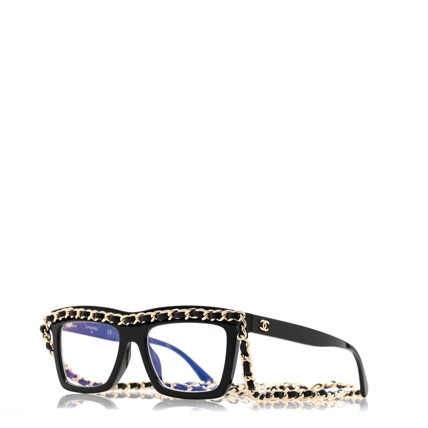 Chanel Acetate Metal Calfskin Chain Rectangle Sunglasses 71627A