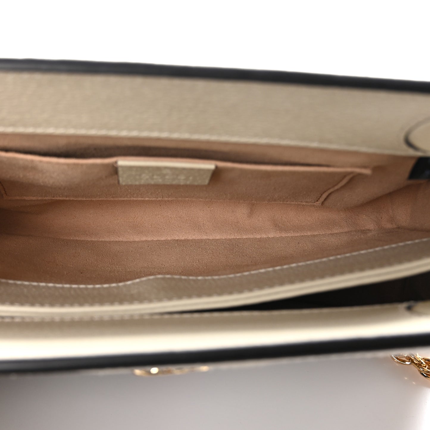 GG Supreme Monogram Textured Calfskin Web Small Ophidia Chain Shoulder Bag Beige Ebony Mystic White