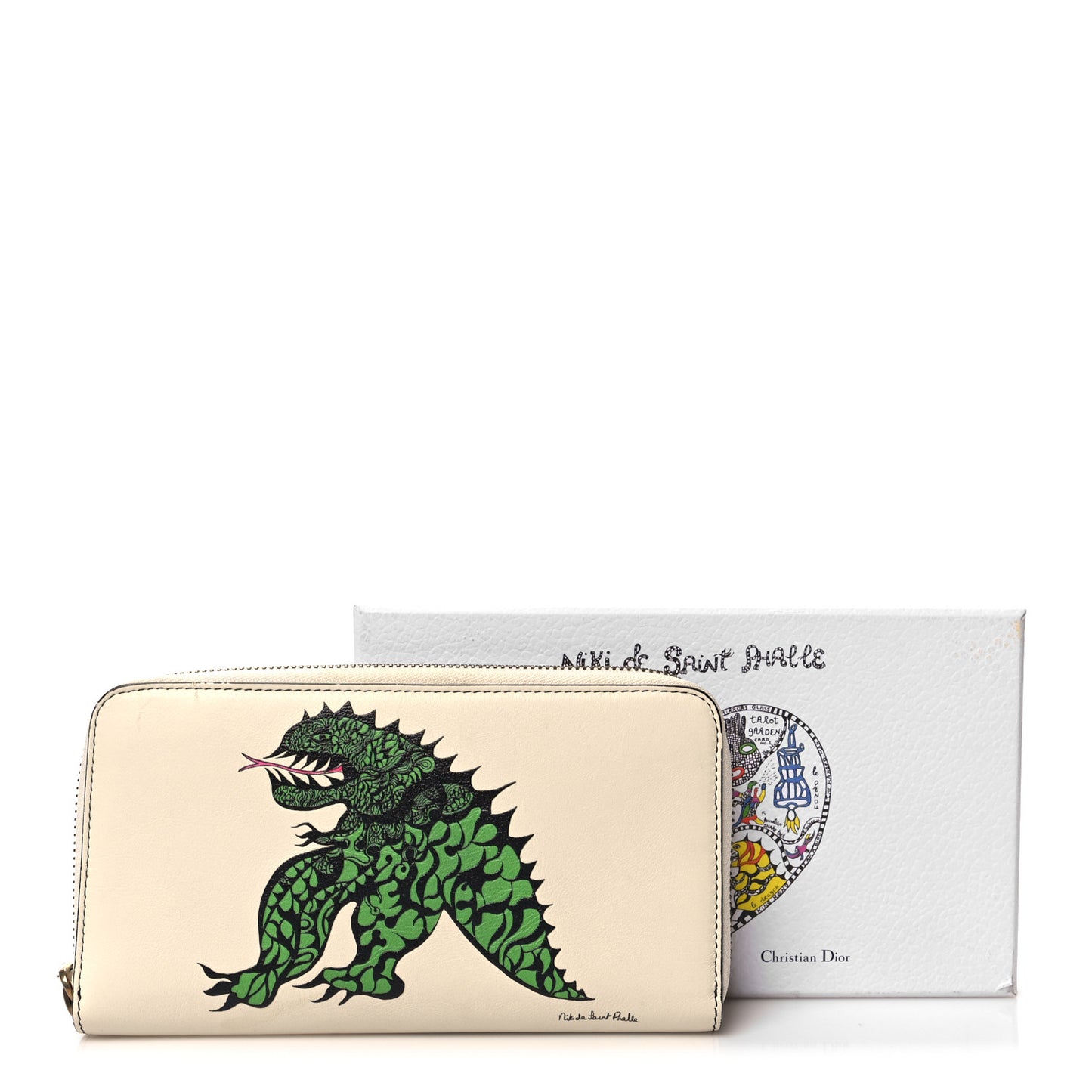 Calfskin Niki De Saint Phalle Dragon Zip Around Wallet Off White