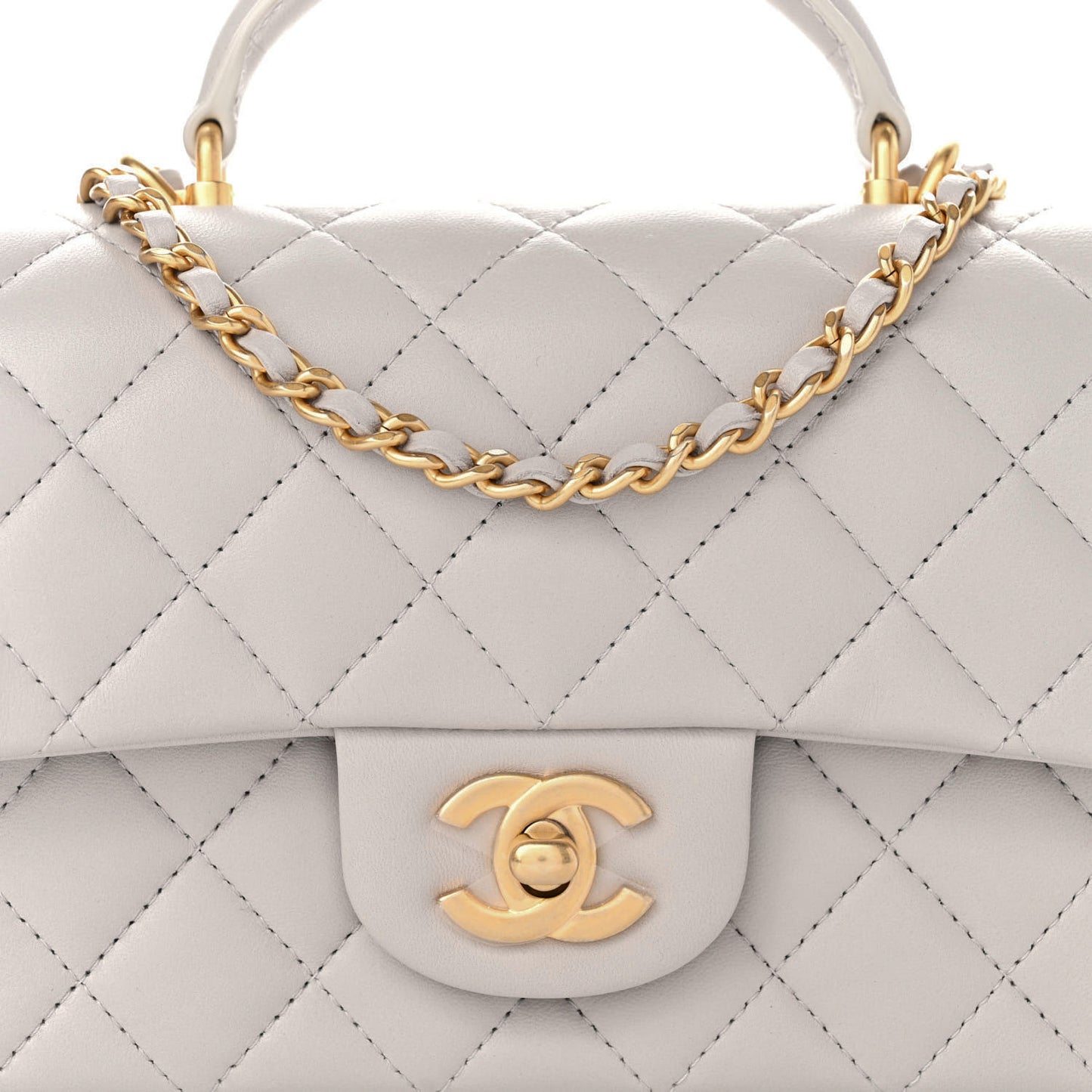 Lambskin Quilted Mini Top Handle Rectangular Flap Grey